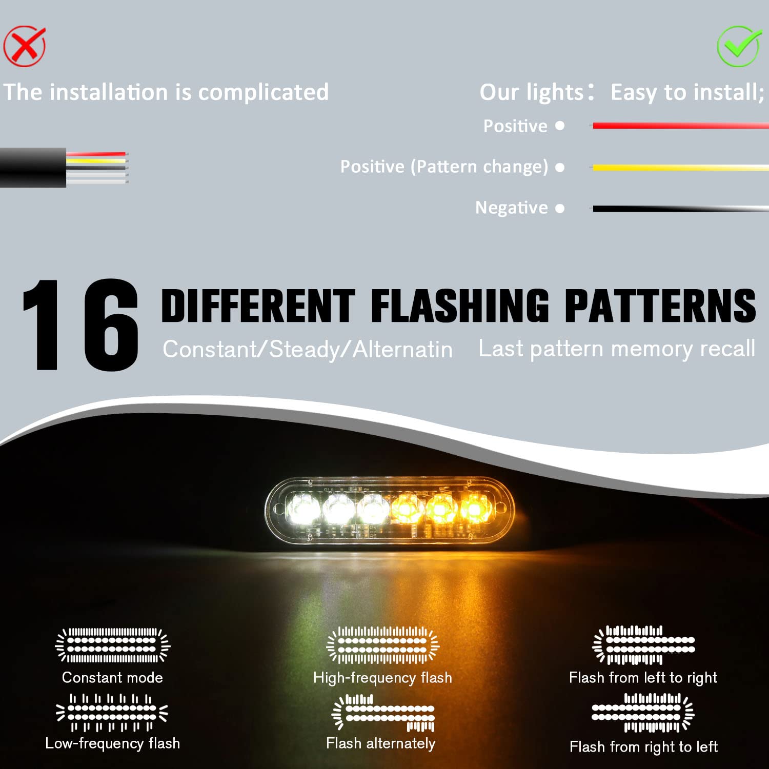 Dibms Led Emergency Strobe Lights, 8X Amber White 6 Led Strobe Warning Emergency Flashing Light Caution Construction Hazard Ligh