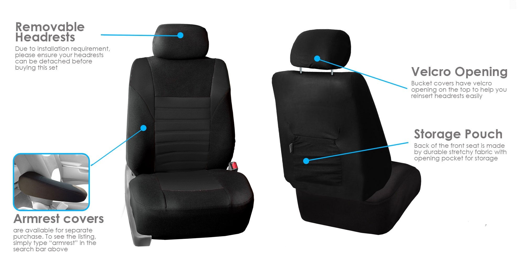 Fh Group Automotive Car Seat Covers Full Set Premium 3D Air Mesh Black Seat Covers, Airbag Compatible And Split Bench Cover Univ