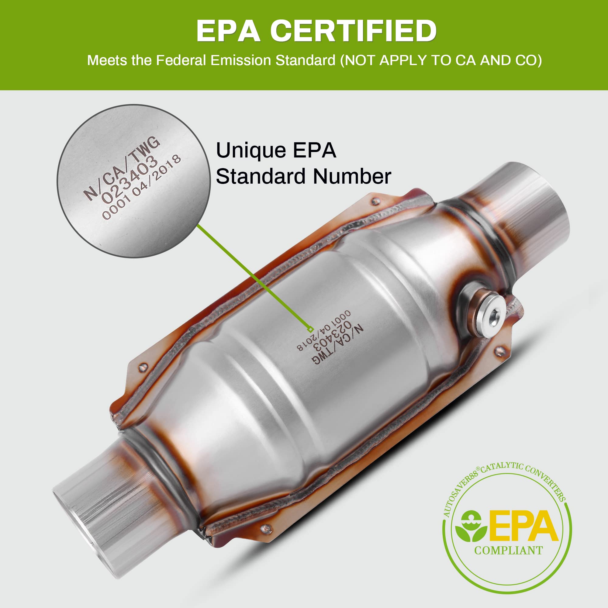 Autosaver88 Atcc0016 2 Inlet/Outlet Universal Catalytic Converter With Heat Shield (Epa Compliant)