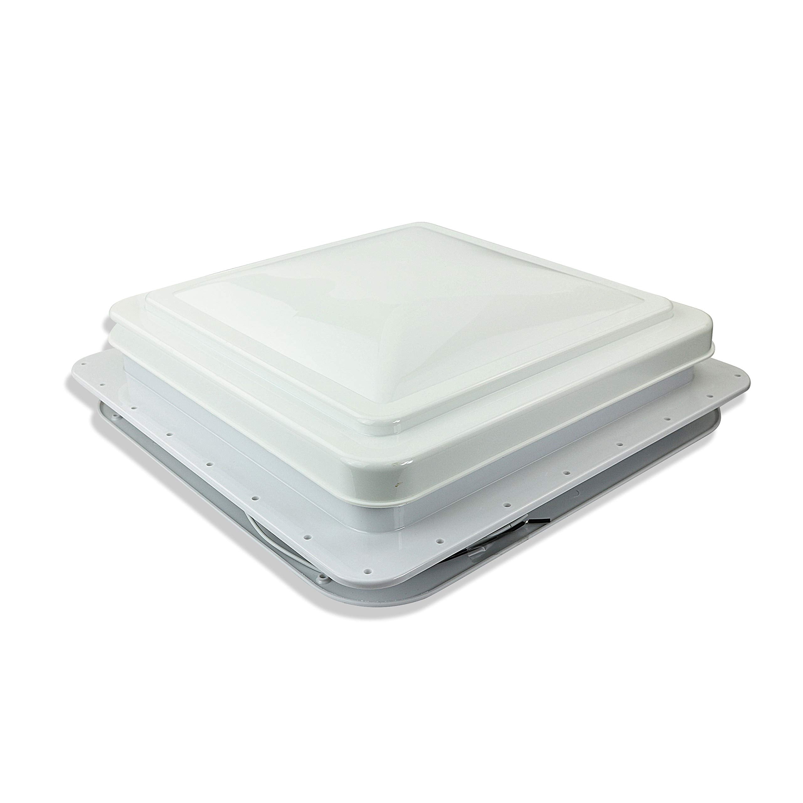 Leisure Coachworks 14'' Rv Trailer Roof Vent Complete 12 Volt Fan W/White Lid And Interior Garnish