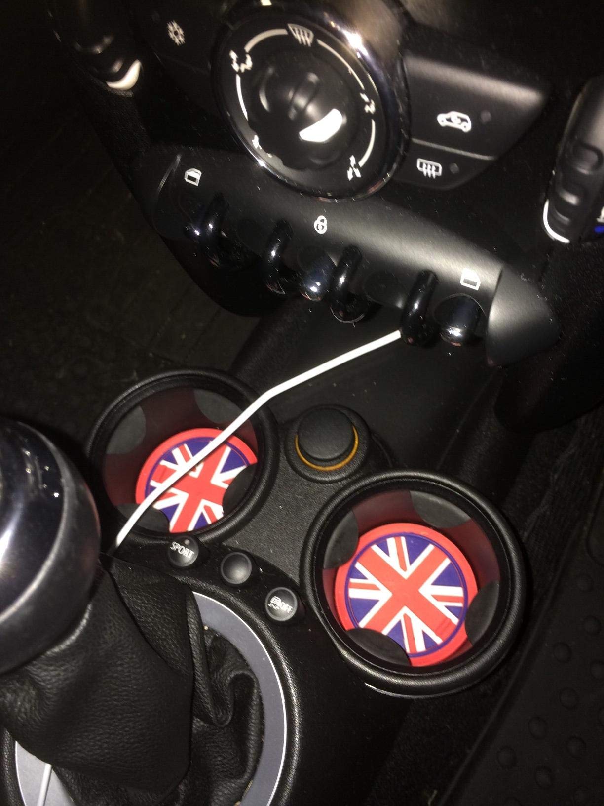 Ijdmtoy Union Jack Style Silicone Interior Cabin Mats Compatible With Mini Cooper R55 R56 R57 R58 R59, 7-Piece Red/Blue Cupholder Coasters, Side Door Compartment Liners