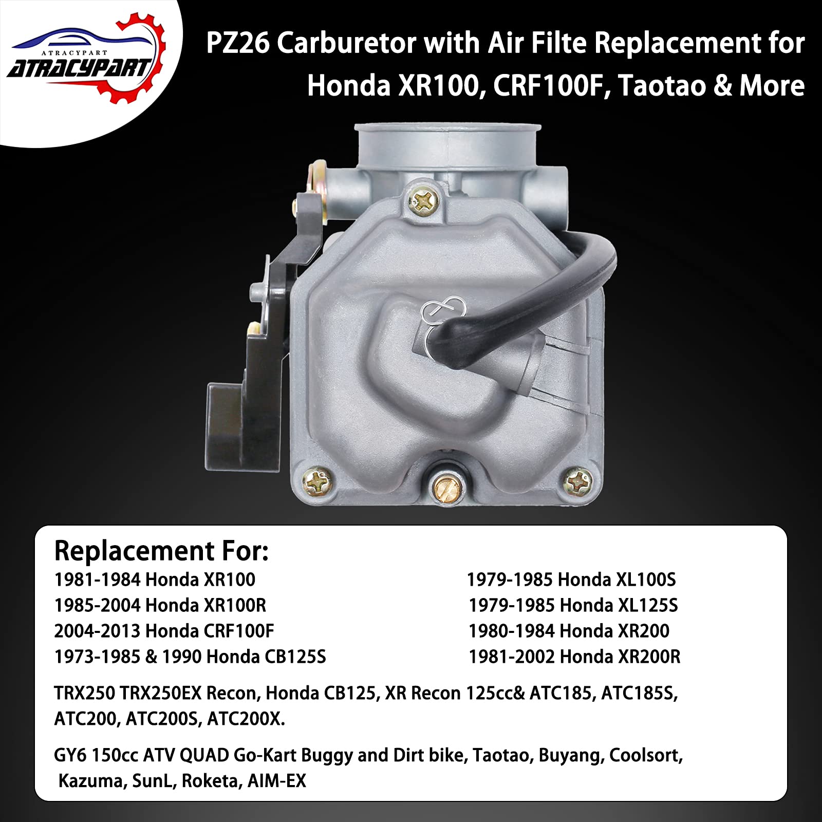 PZ26 Carburetor with Air Filter Replacement for 1981-1984 Honda XR100, 1985-2004 Honda XR100R, 2004-2013 Honda CRF100F, TRX250,