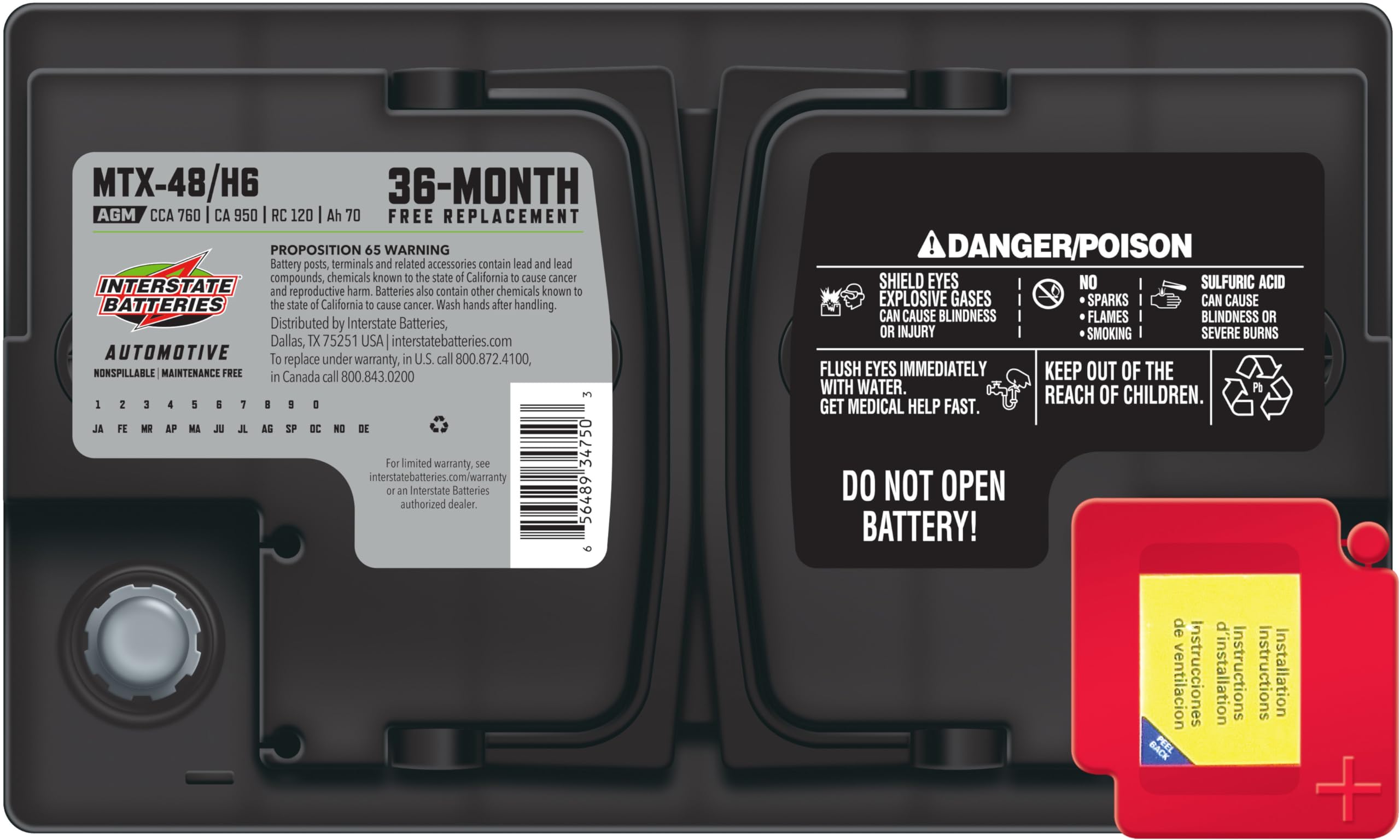 Interstate Batteries 12V Automotive Battery 70Ah AGM MTX-48/H6 Black - 760CCA SLI for Cars, SUVs, Trucks, Sedans