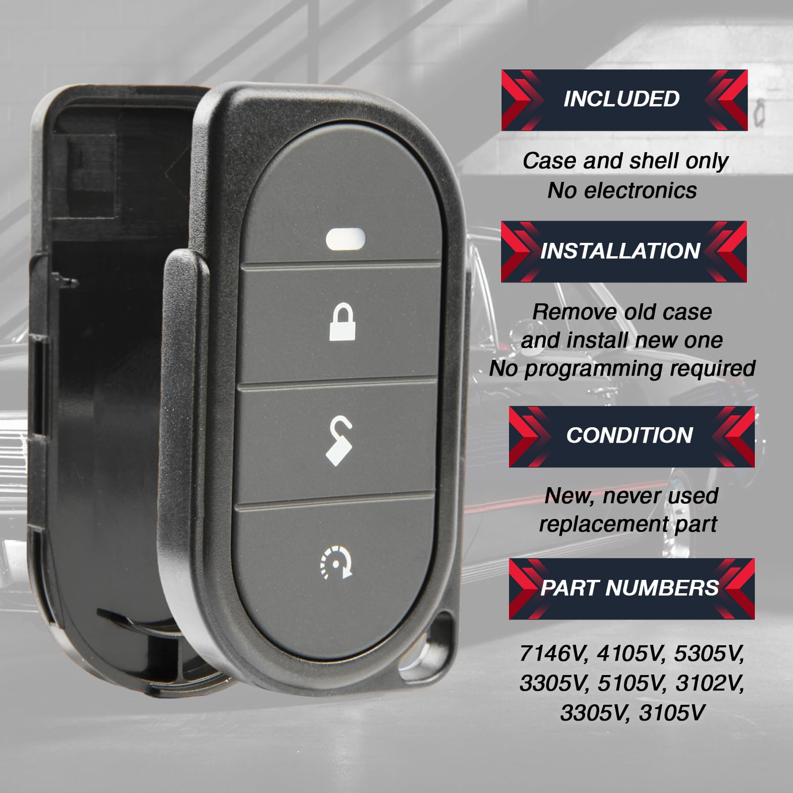 USARemote 4-Button Key Fob Replacement Shell Case for Viper Alarm System – Model 7146V – One Color