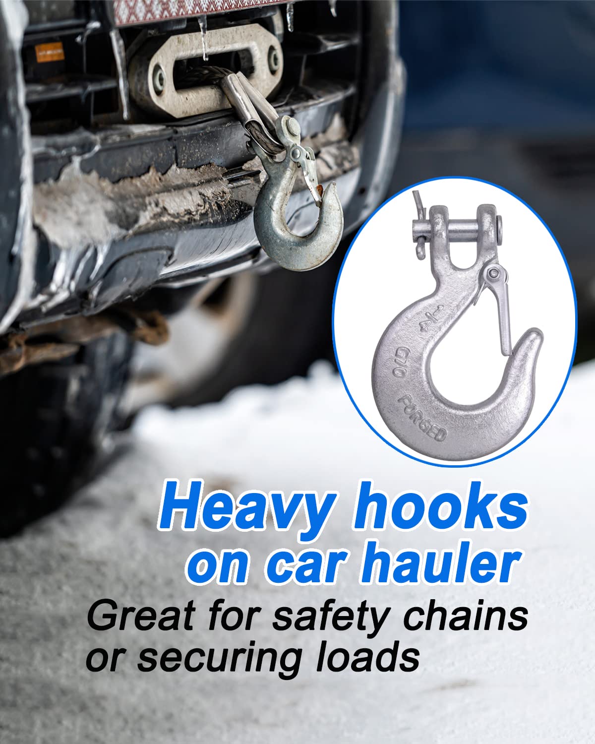 Wenhuali 3/8 Inch Safety Chain Hooks, Clevis Slip Hook With Safety Latch, Grade 70 Forged Steel 18,000 Lb For Trailer Truck Tran