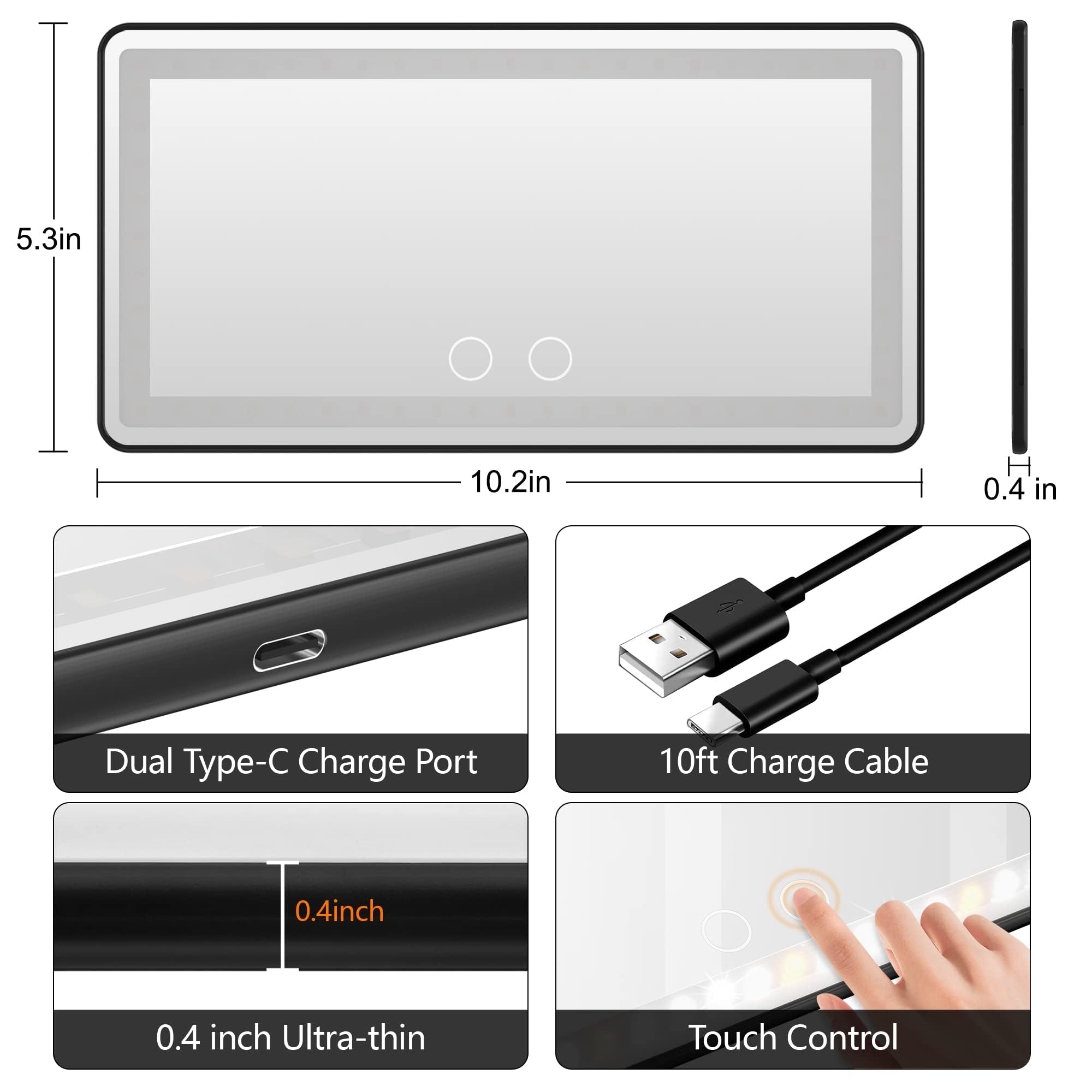 Car Visor Vanity Mirror Rechargeable With 3 Light Modes & 60 Leds For Car Truck Suv Rear View With Dimmable Touch Screen,Car Mir