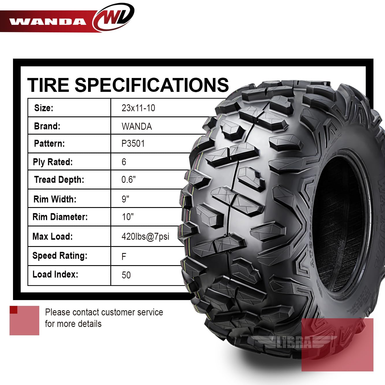 Wanda Set Of 4 Utv Atv Tires 23X11-10 23X11X10 6Pr Bighorn Style...