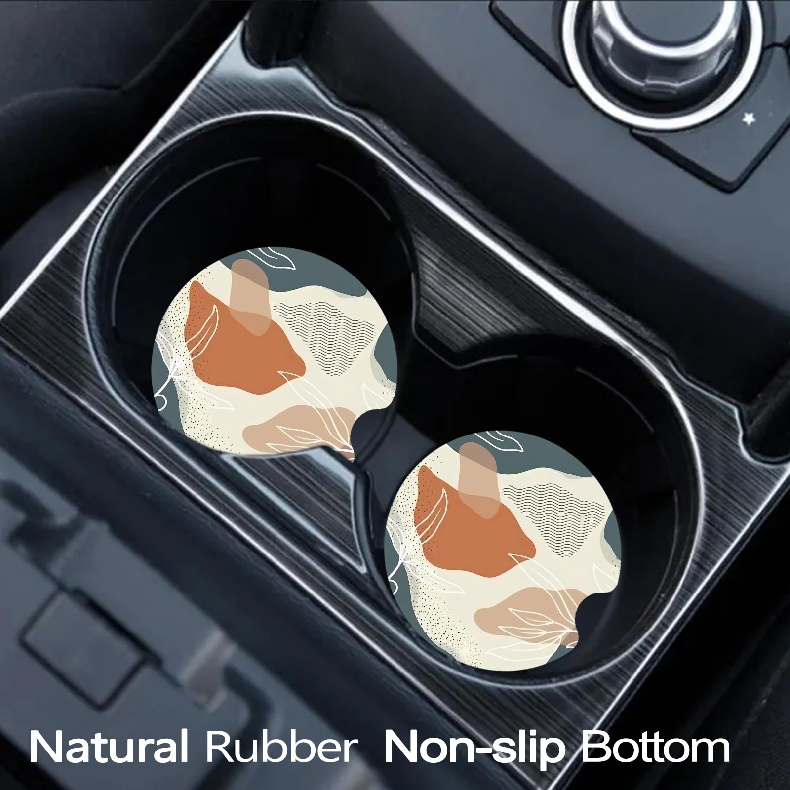 FJyuanqi Coasters for Cup Holders, 2 Pack Anti Slip Universal Rubber Cup Coaster, Car Interior Accessories - Abstract Boho Deser