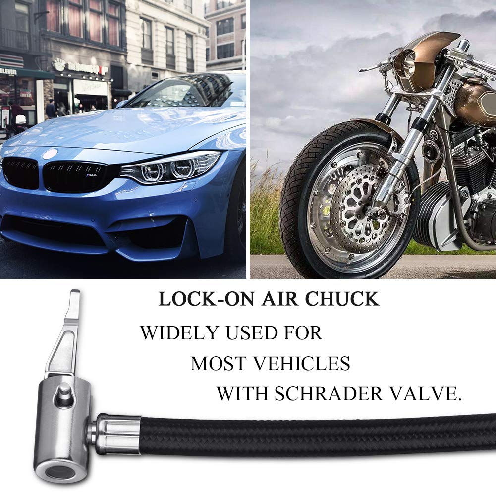 Lumiteco Tire Inflator Hose Adapter For Twist On Convert To Lock On Connection, With All Metal Lock On Air Chuck And Air Hose An