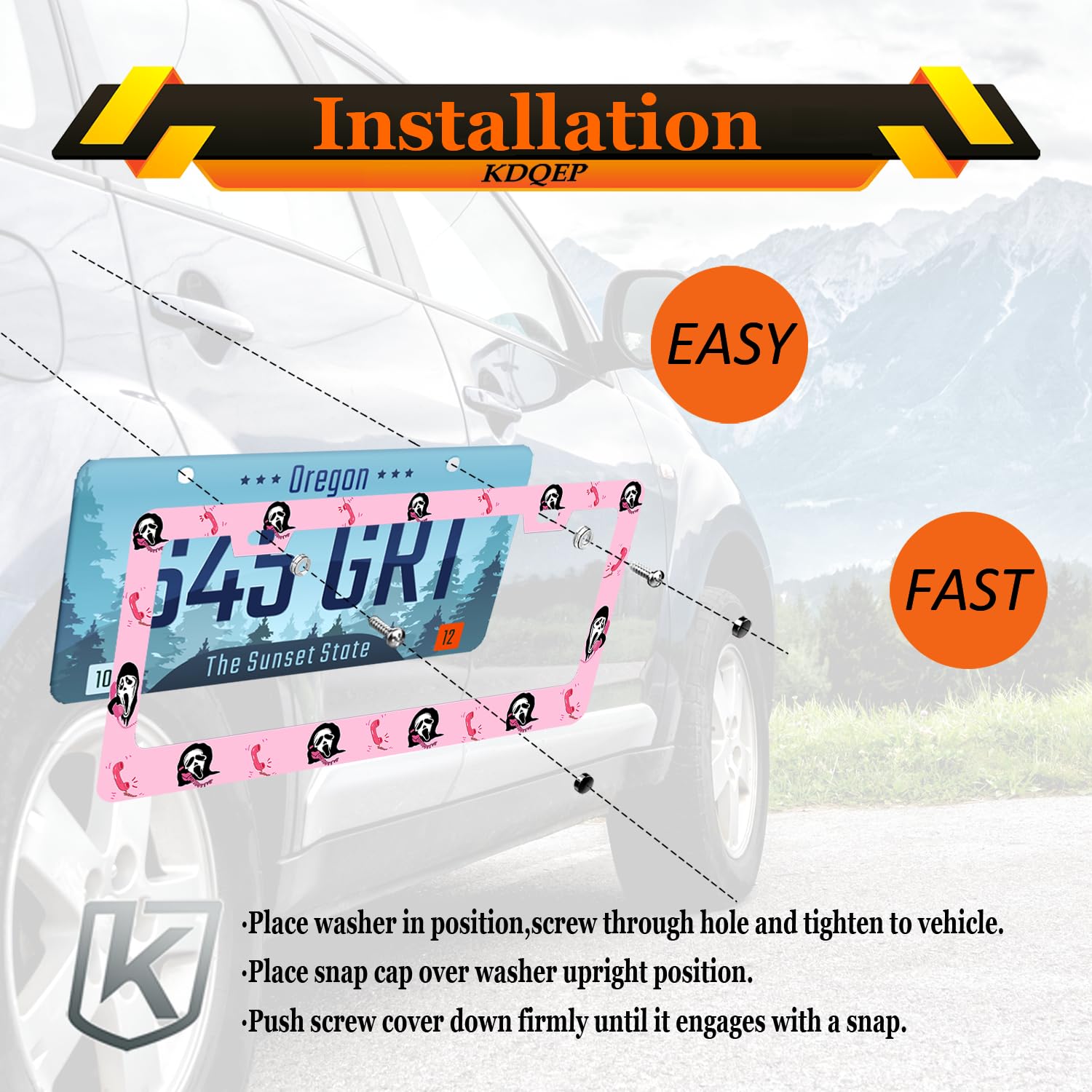 Kdqep Ghost Skull Face License Plate Frame,Horror Cool Cute Halloween License Plate Frame,Rust-Proof Waterproof Stainless Steel