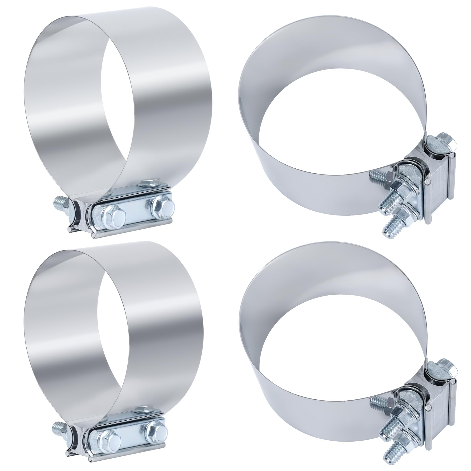 Vitonsbay 5.0 Inch Exhaust Clamp, 5 In Butt Joint Exhaust Pipe Muffler Band Clamp Sleeve Coupler Stainless Steel (4Pcs)