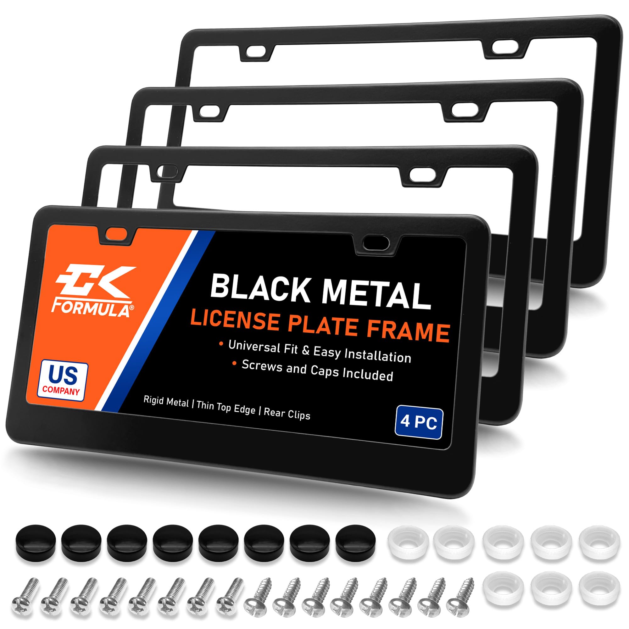 Matte Black License Plate Frames Metal - Value Pack of 4, Car License Plate Holder for Men, Porta Placas para Auto, Licence Car 