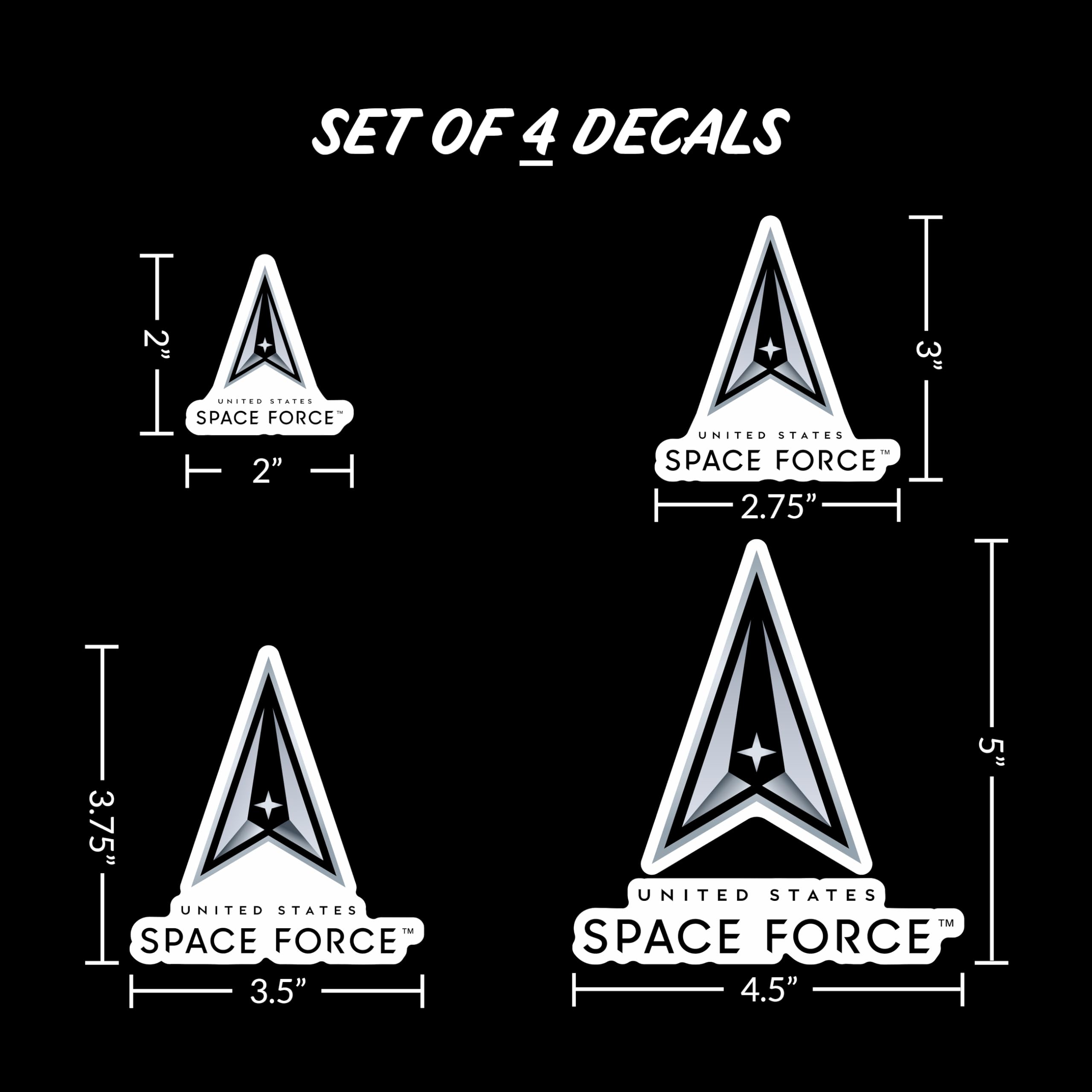 Officially Licensed Us Space Force Decals - 4 Piece Space Force Sticker For Truck Or Car Windows, Phones, Tablets & Laptops - La