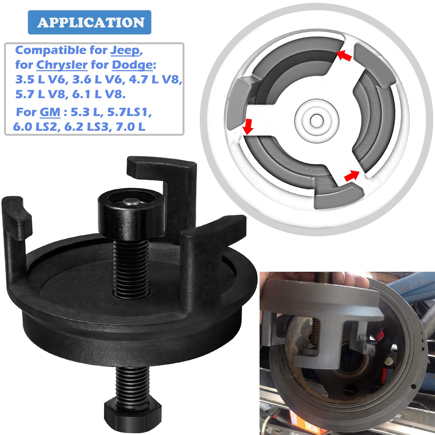 For Gm Ls Harmonic Balancer Puller 25264 Crank Pulley Puller Automotive Replacement Engine Quickly Removes Harmonic Balancers Wi