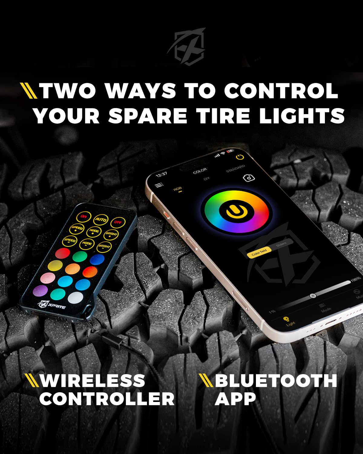 Xprite Rgb Spare Tire Brake Light - Dual Ring Rear Wheel Light Compatible With 2007-2018 Jeep Wrangler Jk Jku, Color-Changing Th