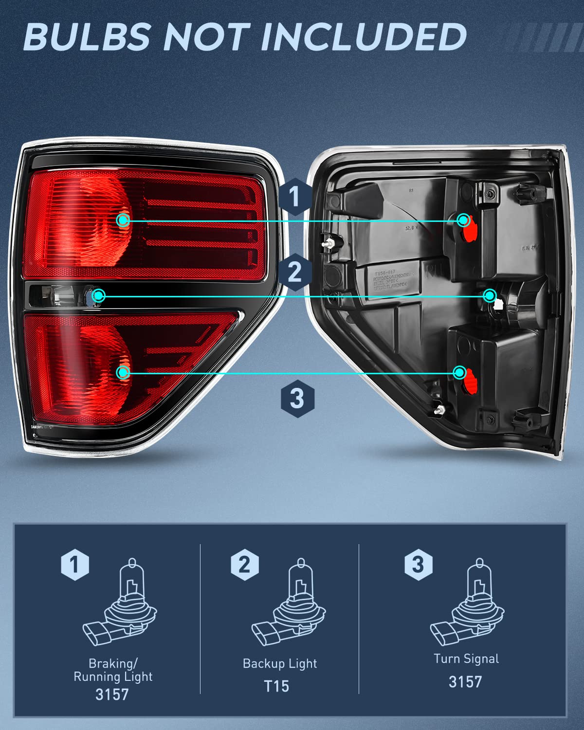Nilight Taillight Assembly for 2009-2014 Ford F150 Pickup Truck, Right Rear Lamp, OE Style, Black-Passenger Side, Model NA809