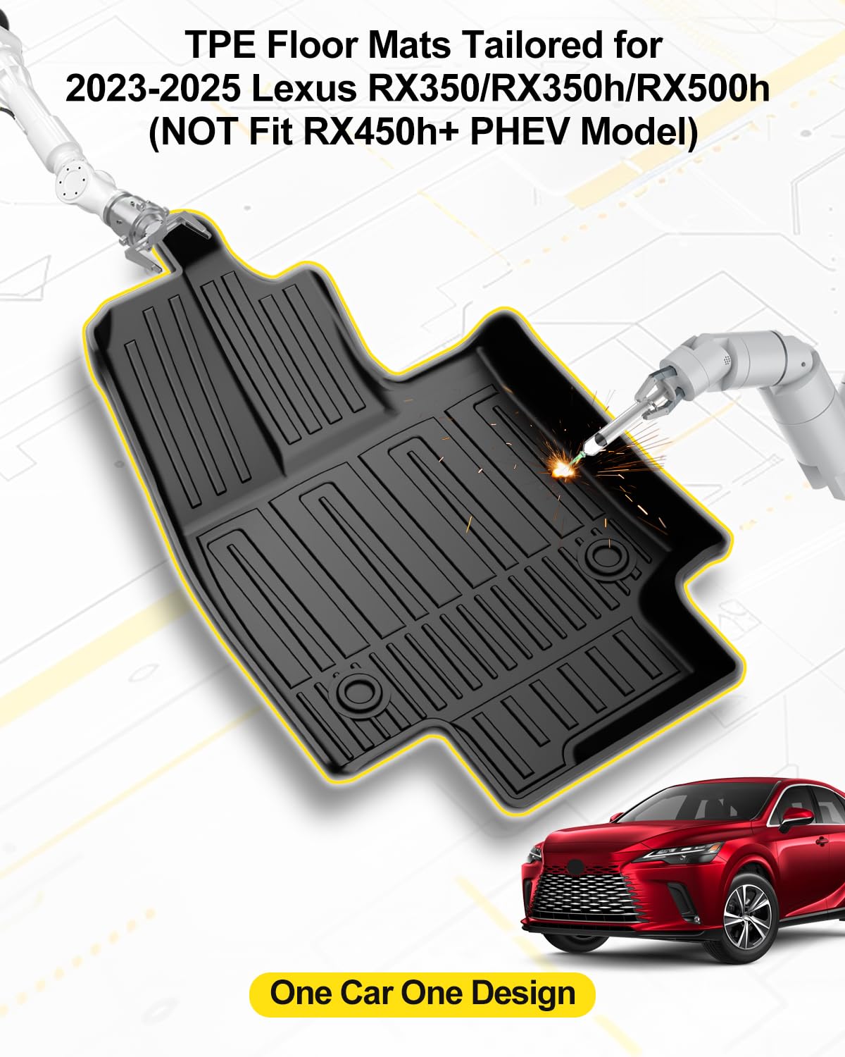 IKABEVEM Custom Fit TPE All Weather Floor Mats & Cargo Liner for Lexus RX350/RX350h/RX500h - 2023-2025 Model