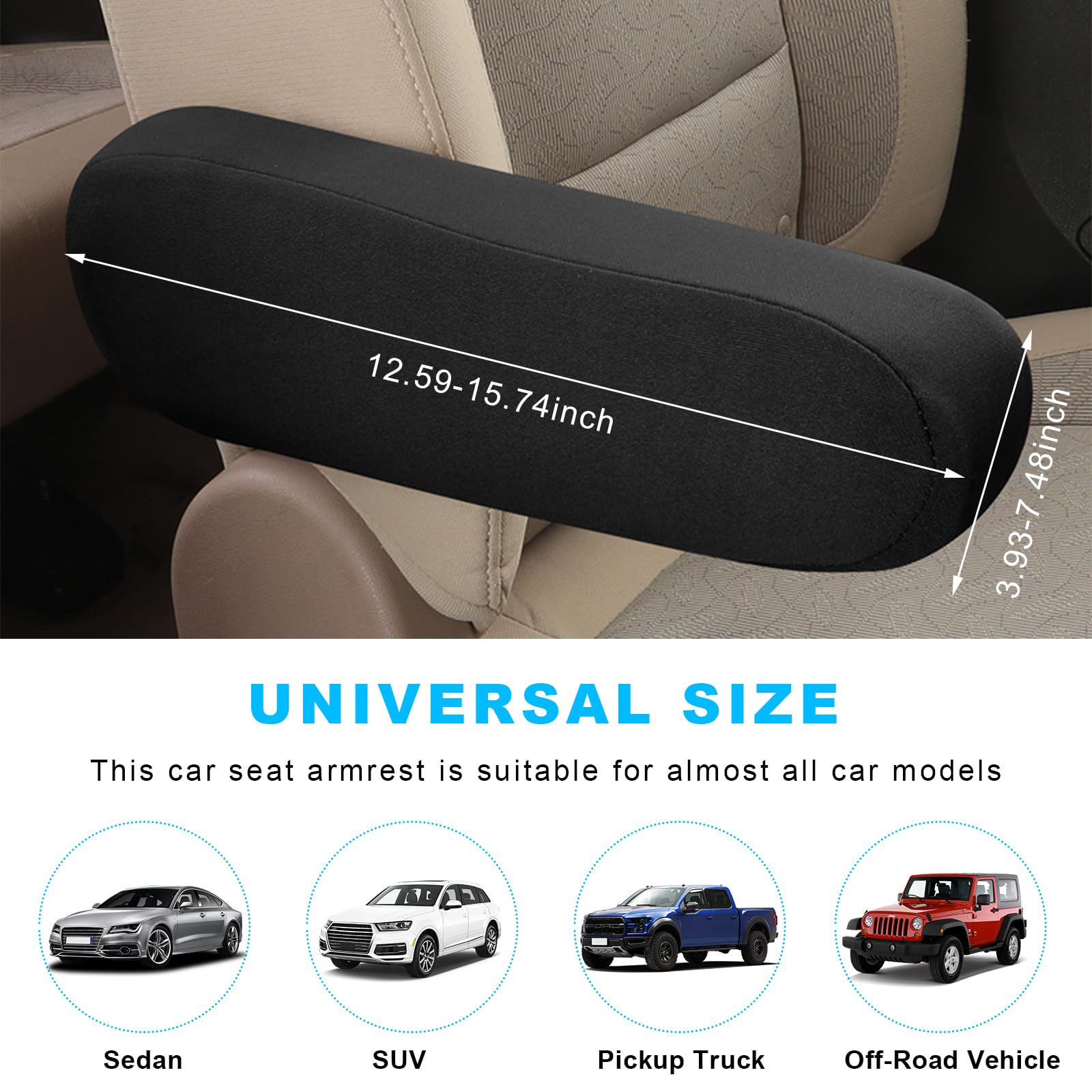 Dickno 2 Pcs Car Front Seat Armrest Covers, Elastic Fabric Auto Seat Armrest Protectors, Universal Front Seat Armrest Cover Repl