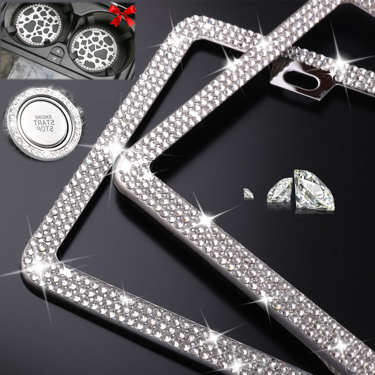 Wedamer License Plate Frames For Women Bling License Plate Frame Rhinestone License Plate Frame Sparkly Diamond License Plate Fr
