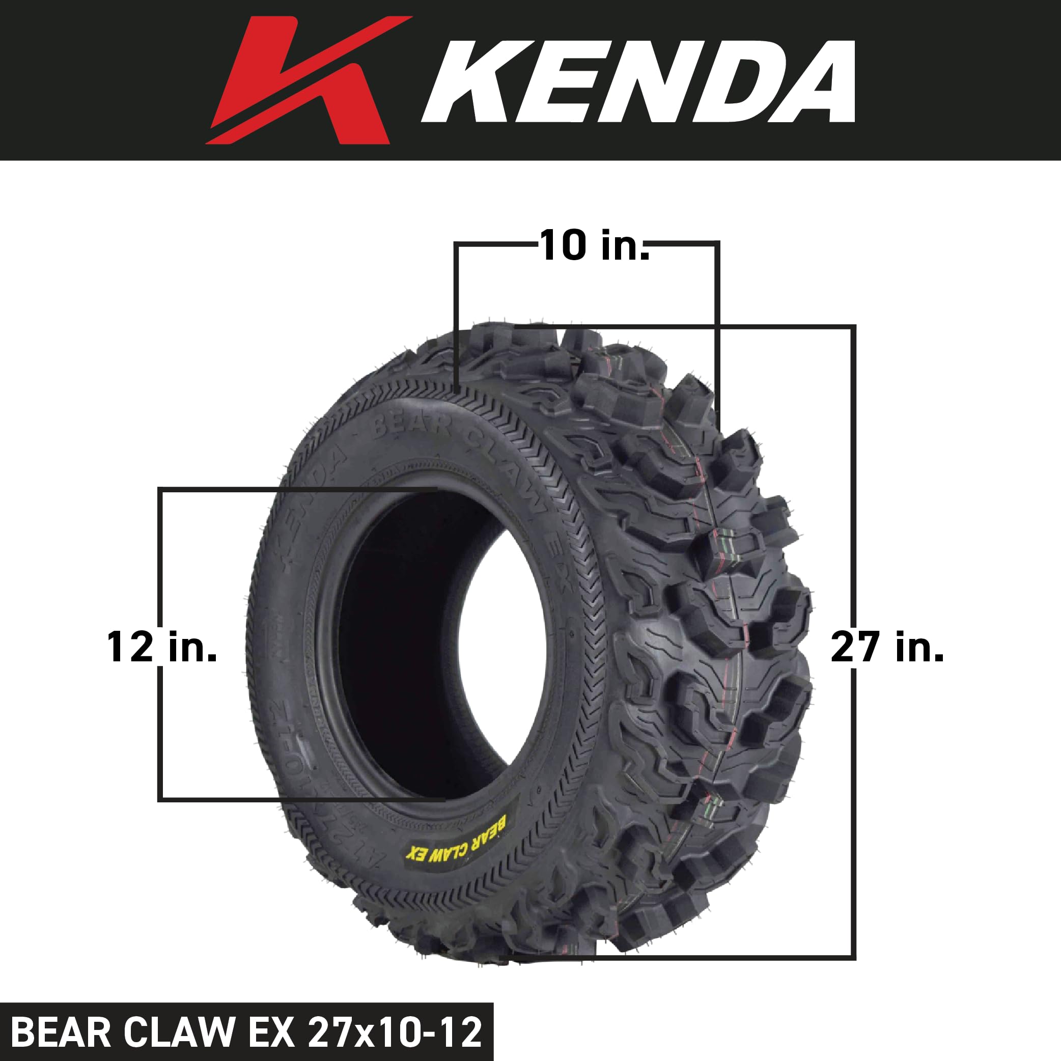 Kenda Bearclaw Ex K573-27X10-12 Front Tires For All Terrain (Atv), Utv, And Side By Side (Sxs) Vehicles - 6-Ply - Bear Claw Ex 2