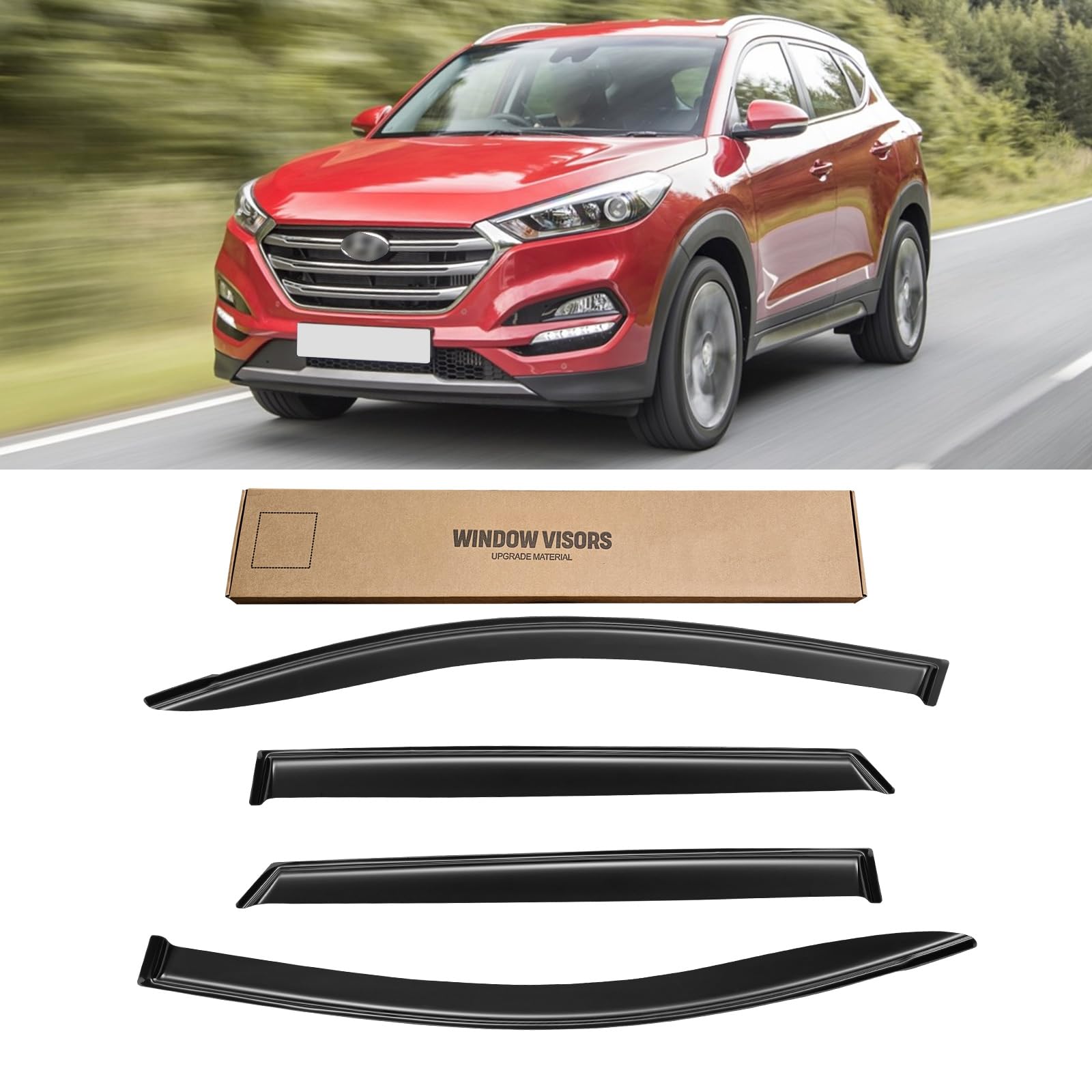 Window Visor For 2016-2021 Hyundai Tucson, Out-Channel Rain Guards Shields Vent Shade Deflector Wind Dark Smoke Ventshade Ventvi