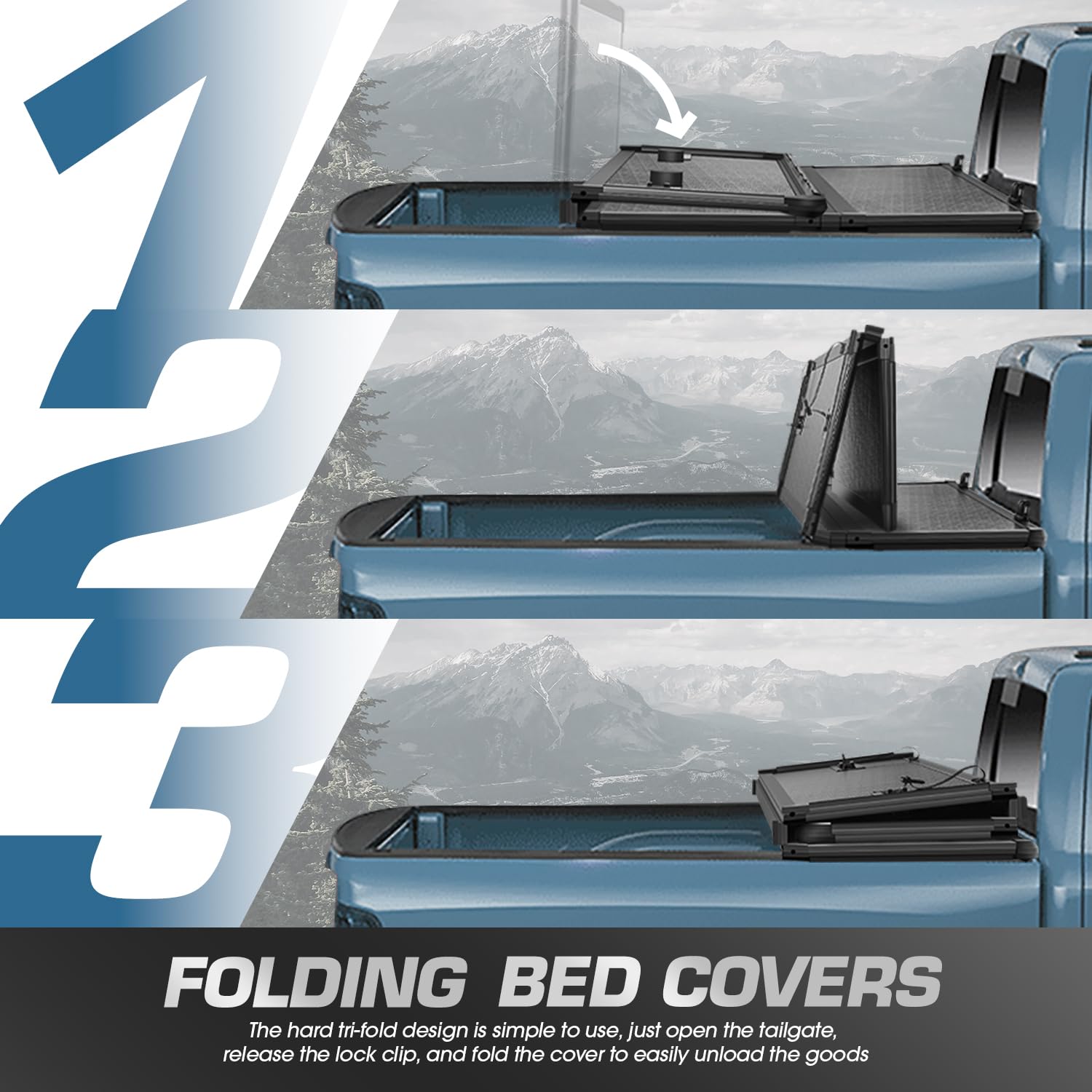 Dna Motoring Truck Bed Top Hard Solid Tri-Fold Tonneau Cover Compatible With 2015-2024 Ford F150 5.5 Ft Bed, New Upgrade, Ttc-Ha