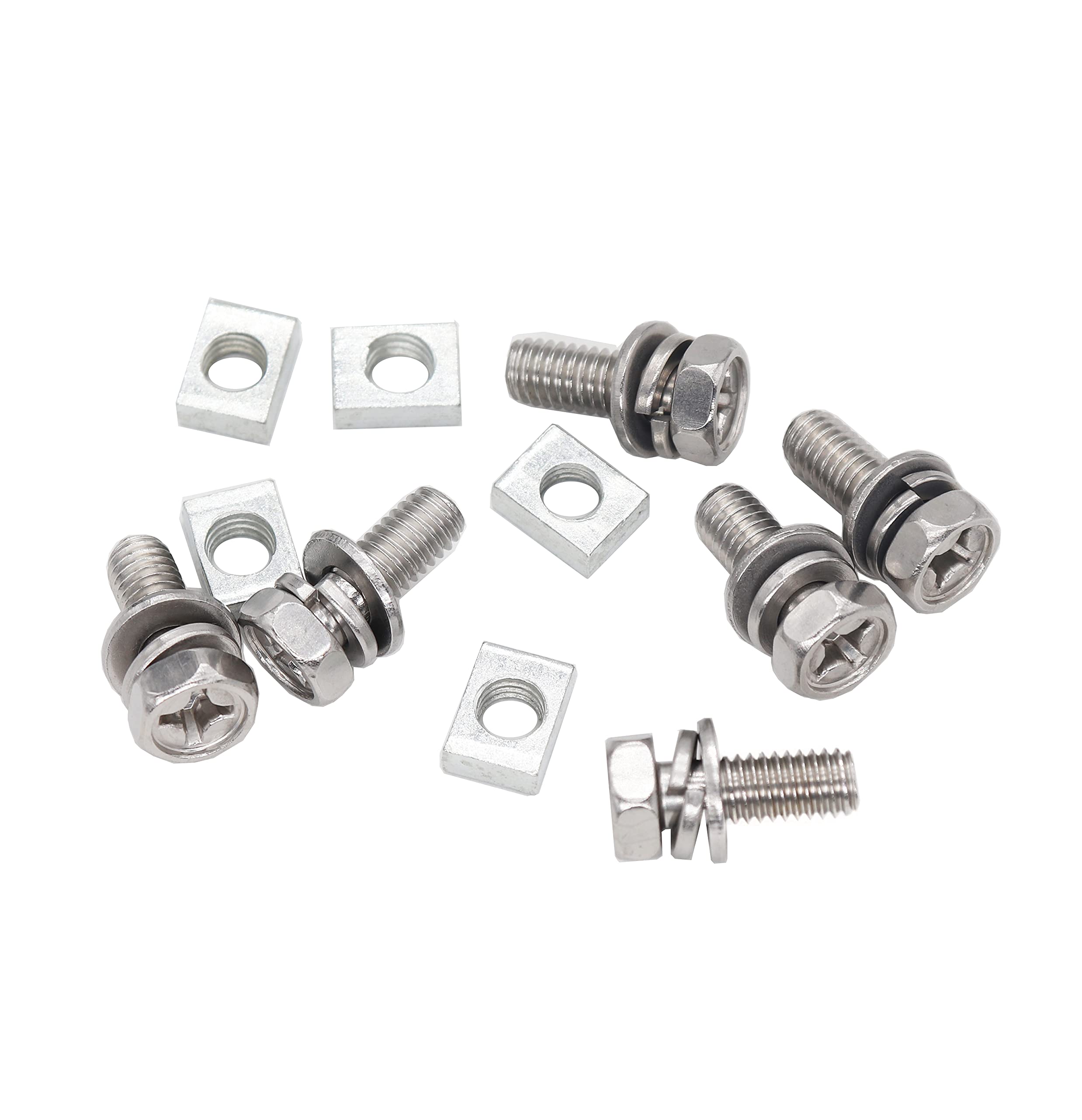 binifiMux Stainless Steel Motorcycle Battery Terminal Kit, M6x14mm, 6-Pack, Carbon Steel, Silver, Model CF-876