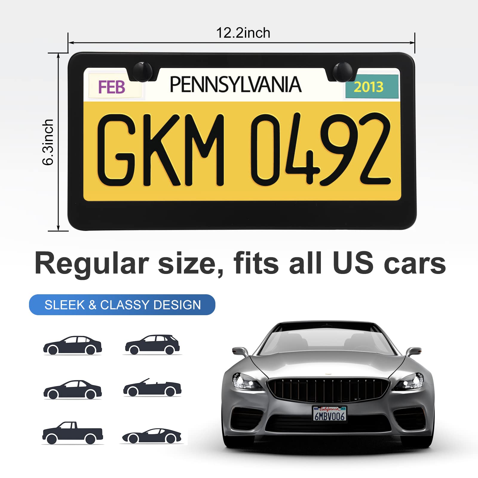 Quanqiufei 2 Pack License Plate Frames, Stainless Steel Car License Plate Cover Car Accessories With Screw Caps (Black)