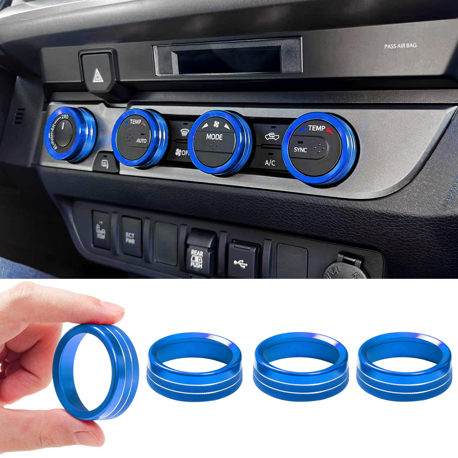 Jkcover Interior Decorated Button Knob Covers Compatible With Toyota Tacoma 2016-2019 2020 2021 2022 2023, 4Wd Temp Air Conditio