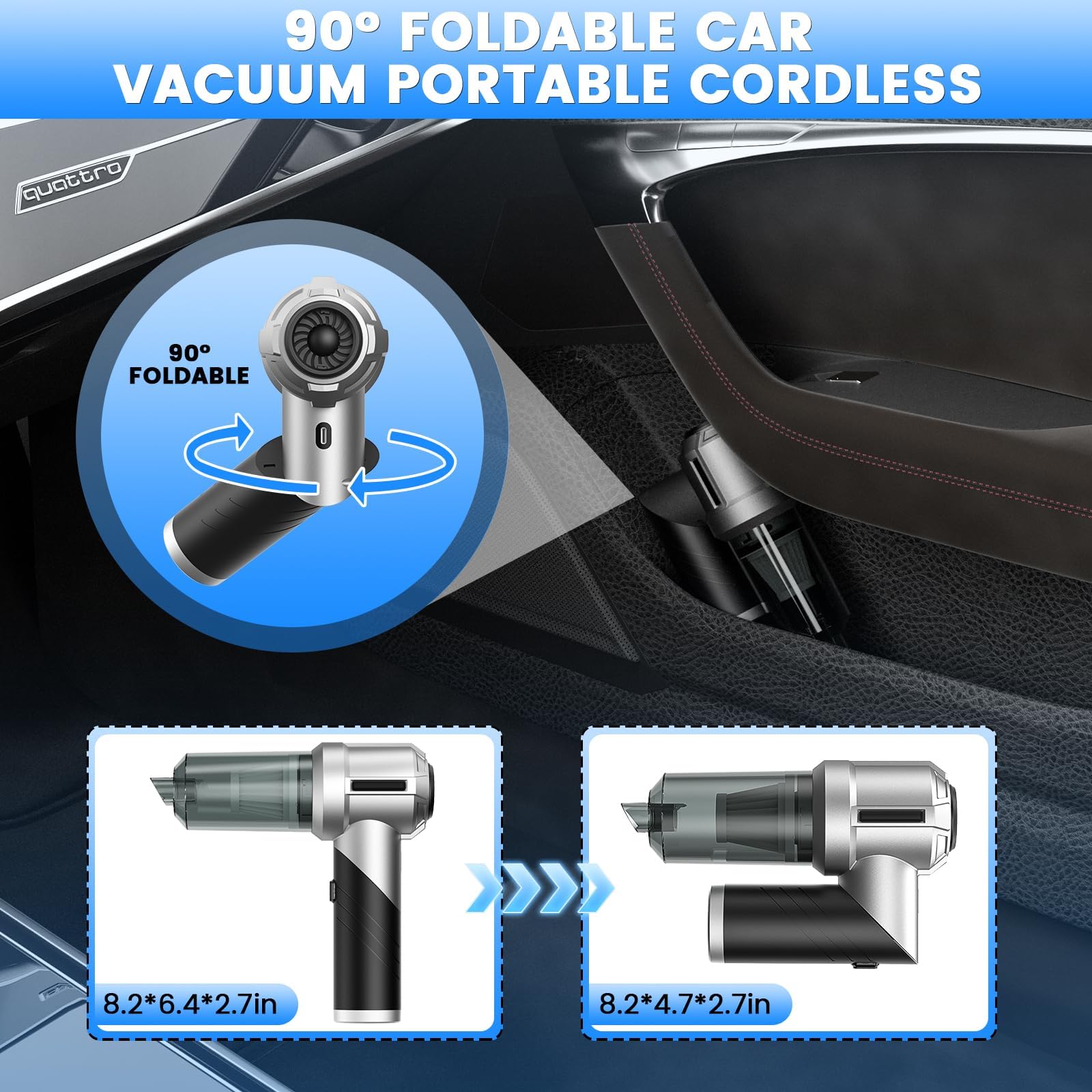 CHUMPOSH Cordless Car Vacuum ST-6655 Plus, 18000PA Suction, Mini, Black, 4-in-1 Air Blower, Rechargeable Handheld