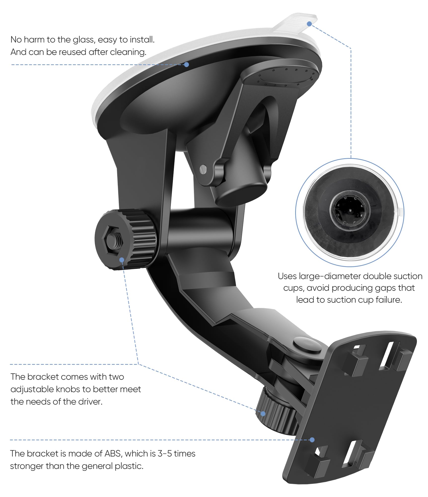 Pixelman Windshield Mount for Backup Camera, 4.3" Monitor, PVC, Black, Model Monitor-4 Claws