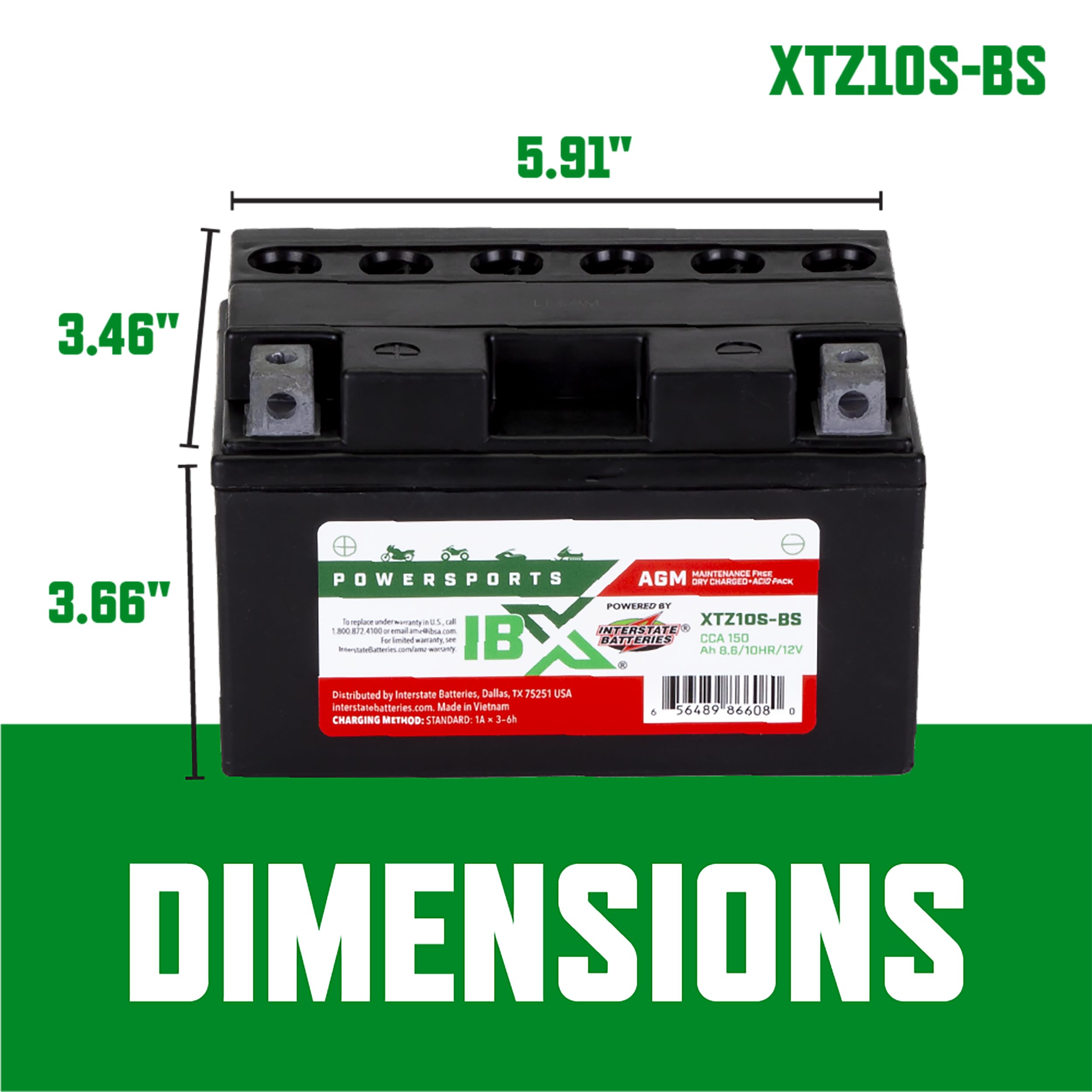 Interstate Batteries YTZ10S-BS 12V 8.6Ah AGM Powersports Battery for BMW, Honda, Kawasaki, Yamaha, ATVs, Motorcycles, Scooters