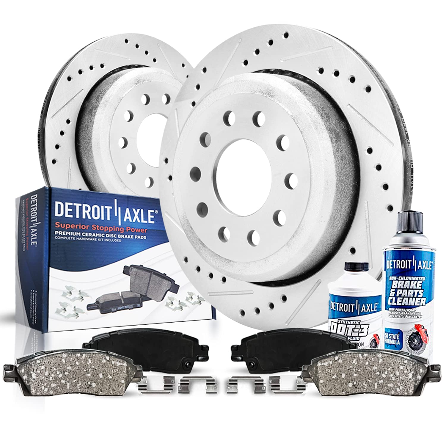 Detroit Axle - Front Brake Kit for 2005-2016 Ford F-450 F-550 Super Duty Drilled & Slotted Disc Brake Rotors Ceramic Brakes Pads