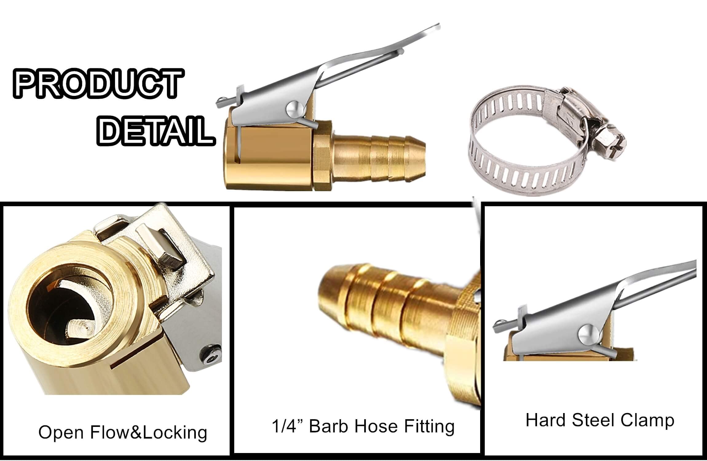 Ldcre Tire Air Chuck Adapter With Clip,1/4'' Brass American Type Thread Pump Nozzle,Locking Tire Inflator Adapter Connect, Air C