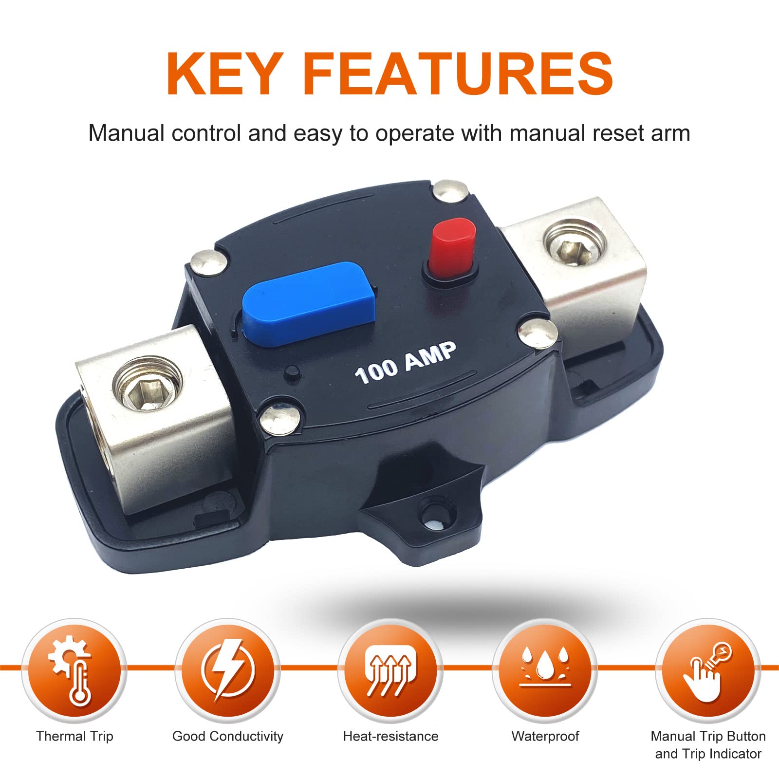 Erayco 300 Amp Circuit Breaker With Manual Reset, 12-48 Volt Dc, 0-8 Gauge Trolling Motor Car Stereo Audio Inline Fuse Block Hol