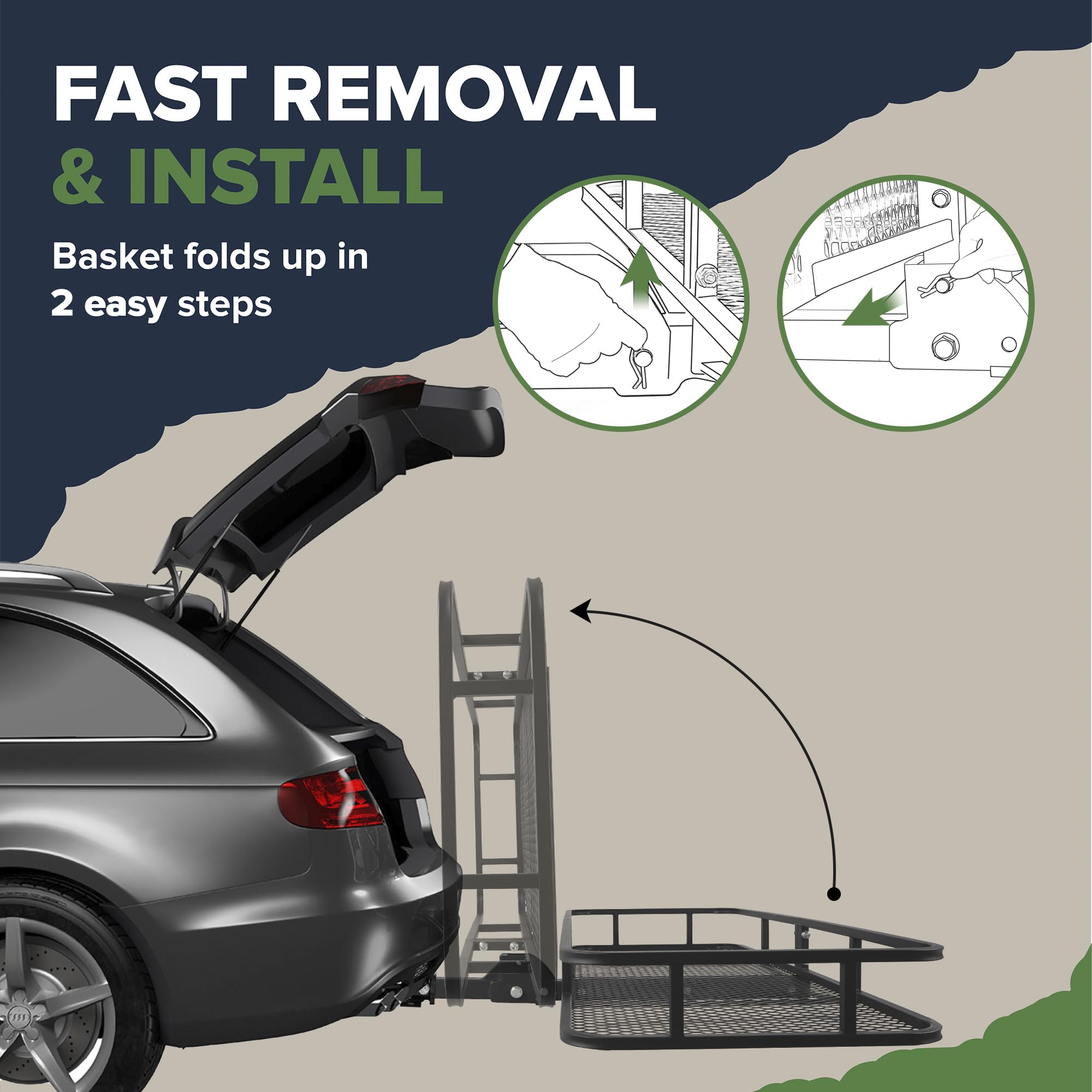 Arksen 60 X 23 X 5.5 Inch Folding Hitch Cargo Carrier With Cargo Net, 2 Ratchet Straps, 500 Lbs Capacity Heavy Duty 2 Inch Recei