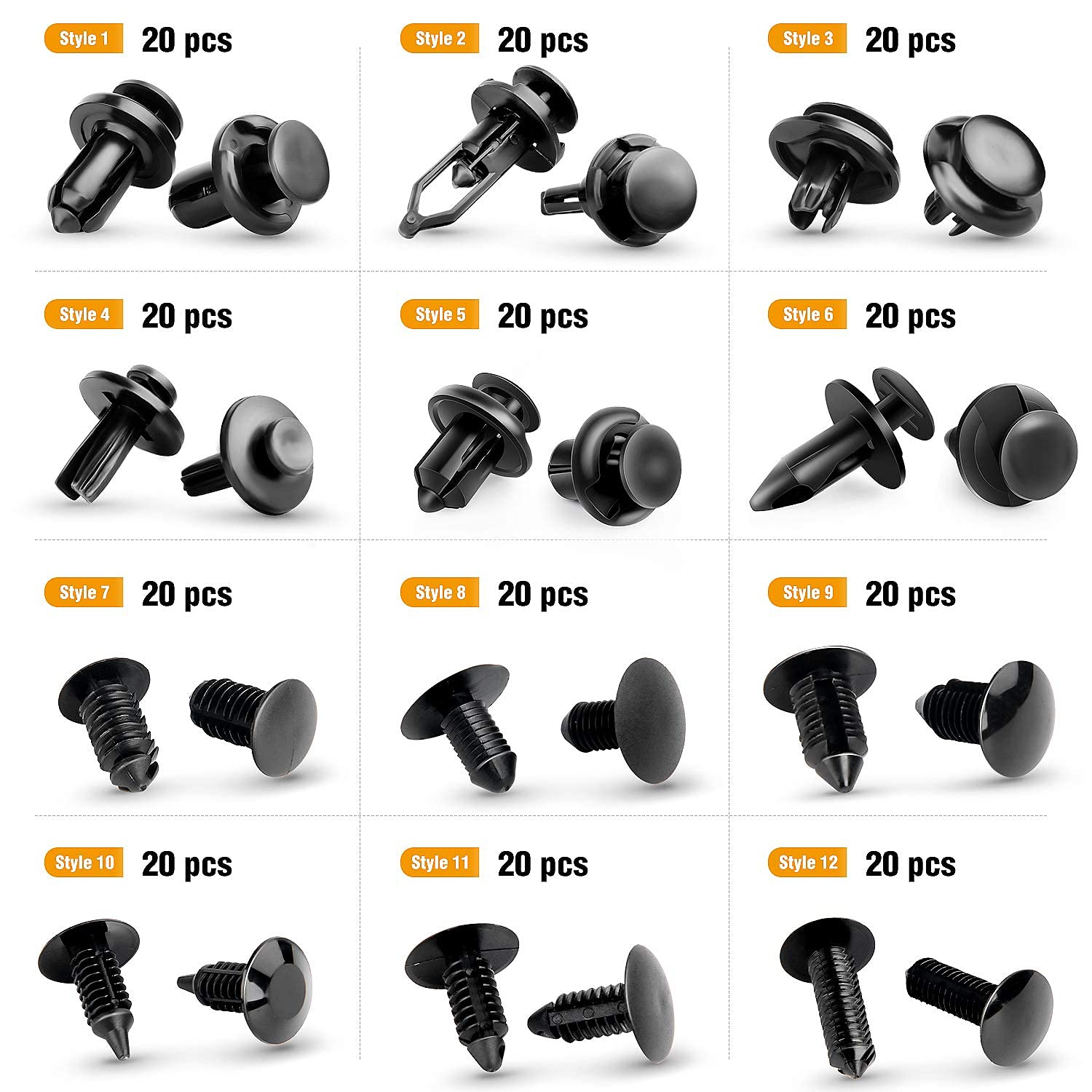 GOOACC - GRC-33 240PCS Bumper Retainer Clips Car Plastic Rivets Fasteners Push Retainer Kit Most Popular Sizes Auto Push Pin Riv