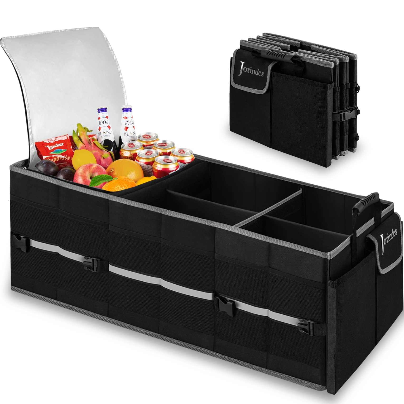 Trunk Organizer With Built-In Insulated Leak Proof Cooler Bag,Collapsible Cargo Organizer For Suv With Non Slip Bottom Strips,3