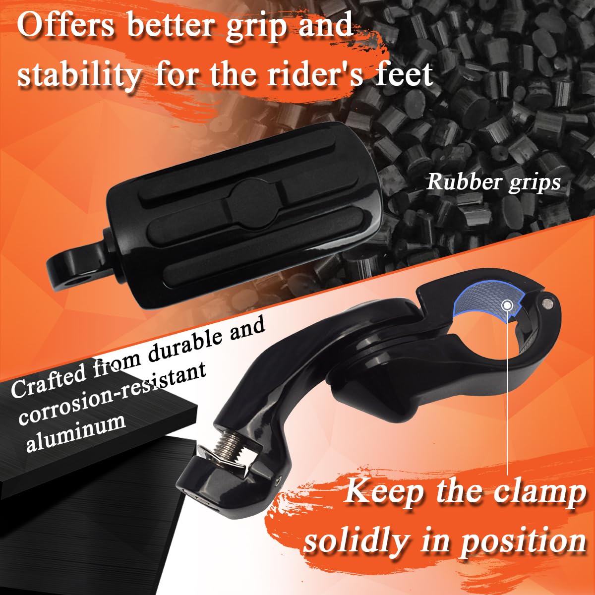 FOVPLUE 1.25" Short Angled Highway Footpegs, Gloss Black Aluminum, Adjustable with Mounts for Harley Touring Models