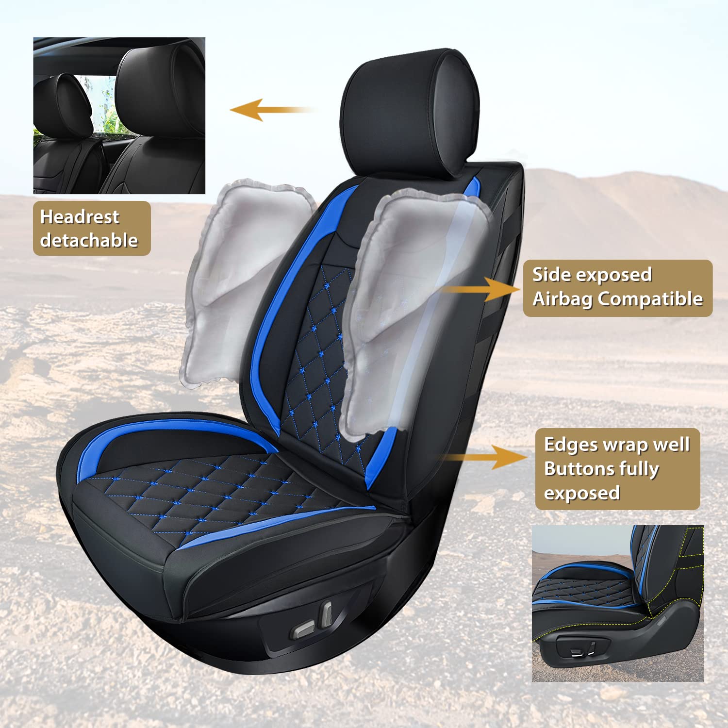 Nilight 5 Car Seat Covers Waterproof Faux Leather Cushions Anti-Slip Universal Fit For 5 Passenger Cars Kia Civic Corolla Hyunda