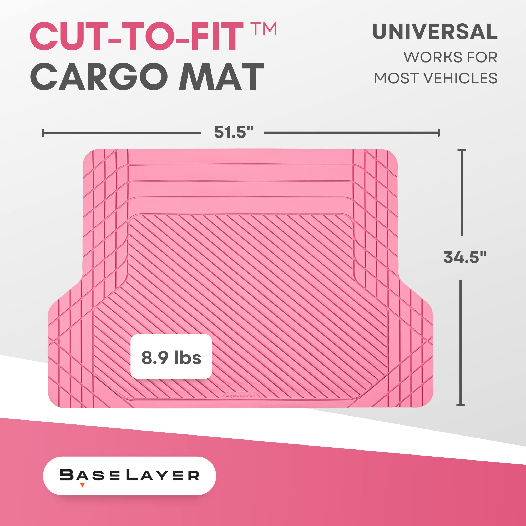 BASELAYER Cut-to-Fit™ Pink Cargo Liner - Universal Waterproof TPE Floor Mats for Most Vehicles, Durable All-Weather, Model BLCF-PK-00C50