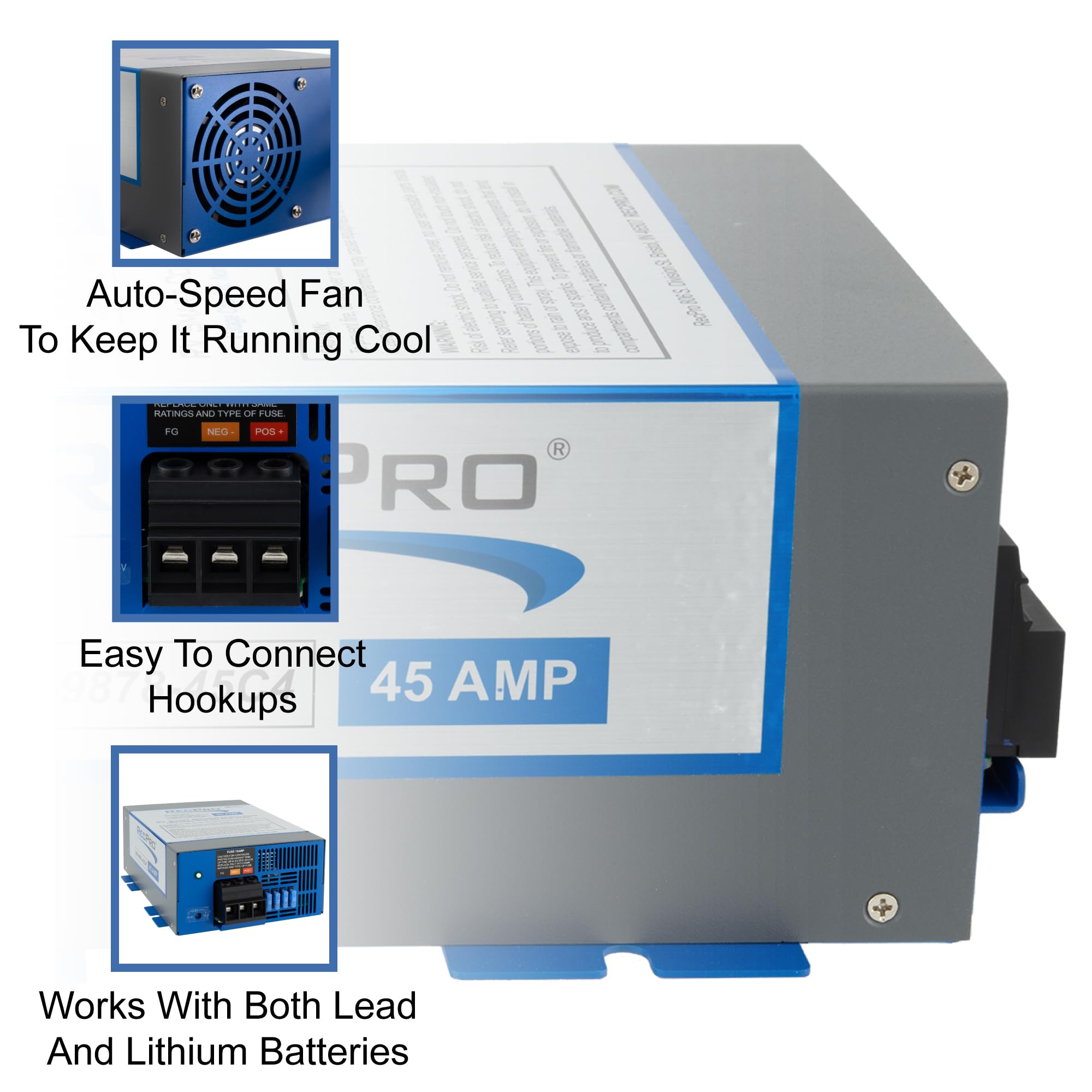 RecPro RV Converter 45-Amp | 120VAC to 12VDC Power Converter & Battery Charger | 13V-16.5V Operating Range