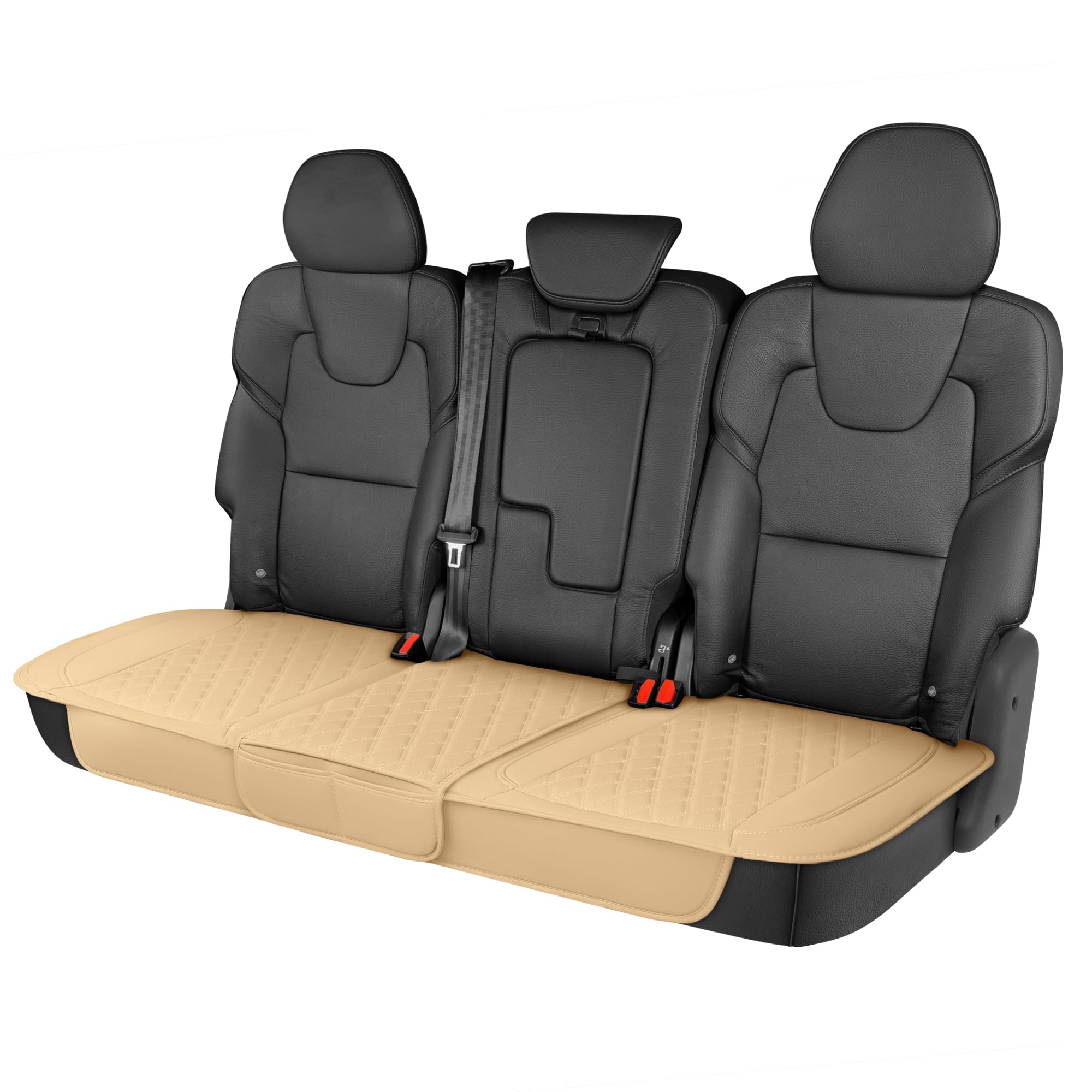 Motor Trend Rear Seat Cushion - Beige Faux Leather Cover, Padded & Waterproof, Model UMA32-MSC56, for Cars, Trucks, SUVs
