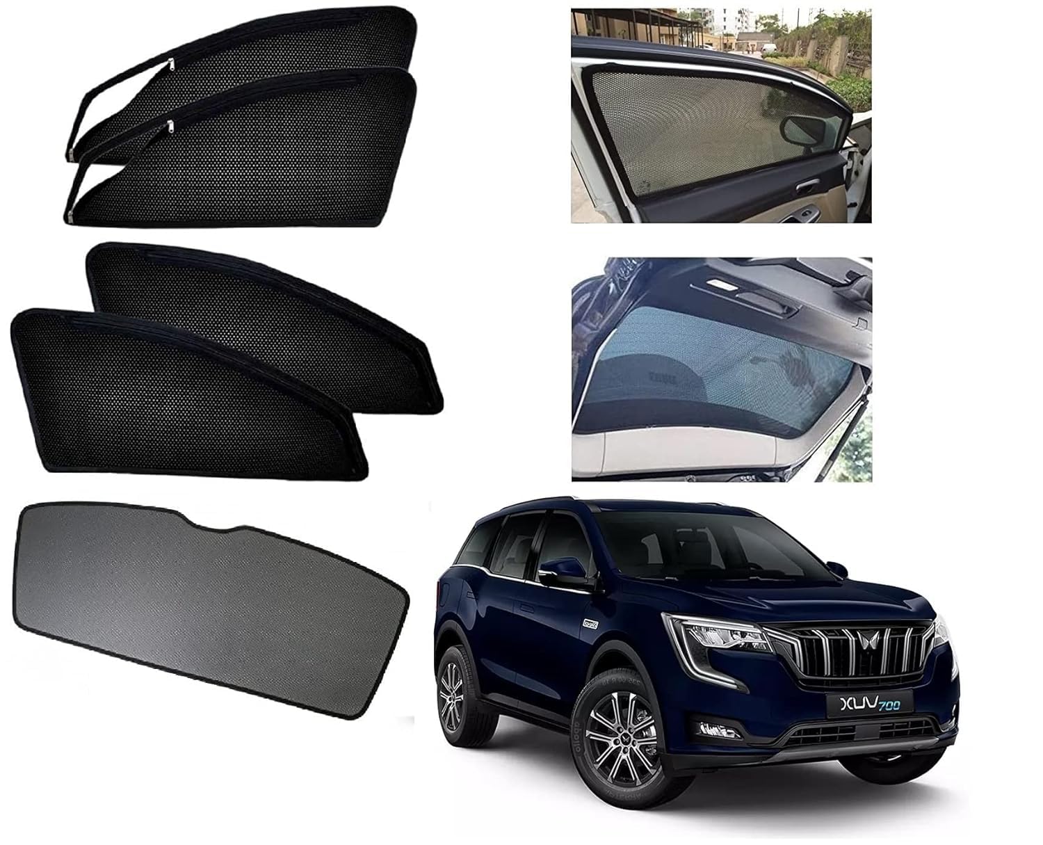 Kozdiko Car Sun Shade for Mahindra XUV 700 (Set of 7, Black)