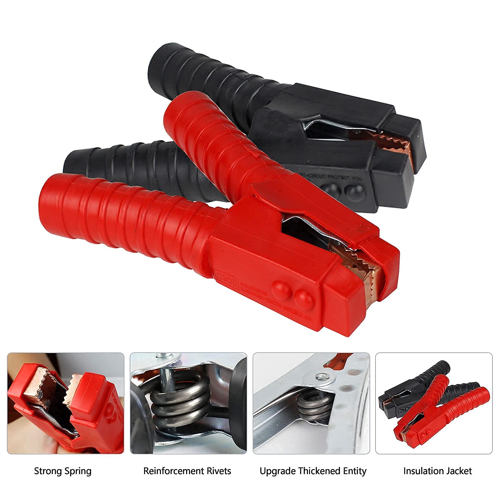 4Bang Pure Copper 1500A Jumper Cable Clamps, Heavy Duty, Insulated Handles, Durable for Truck & Car Batteries, 2PCS (Black & Red)
