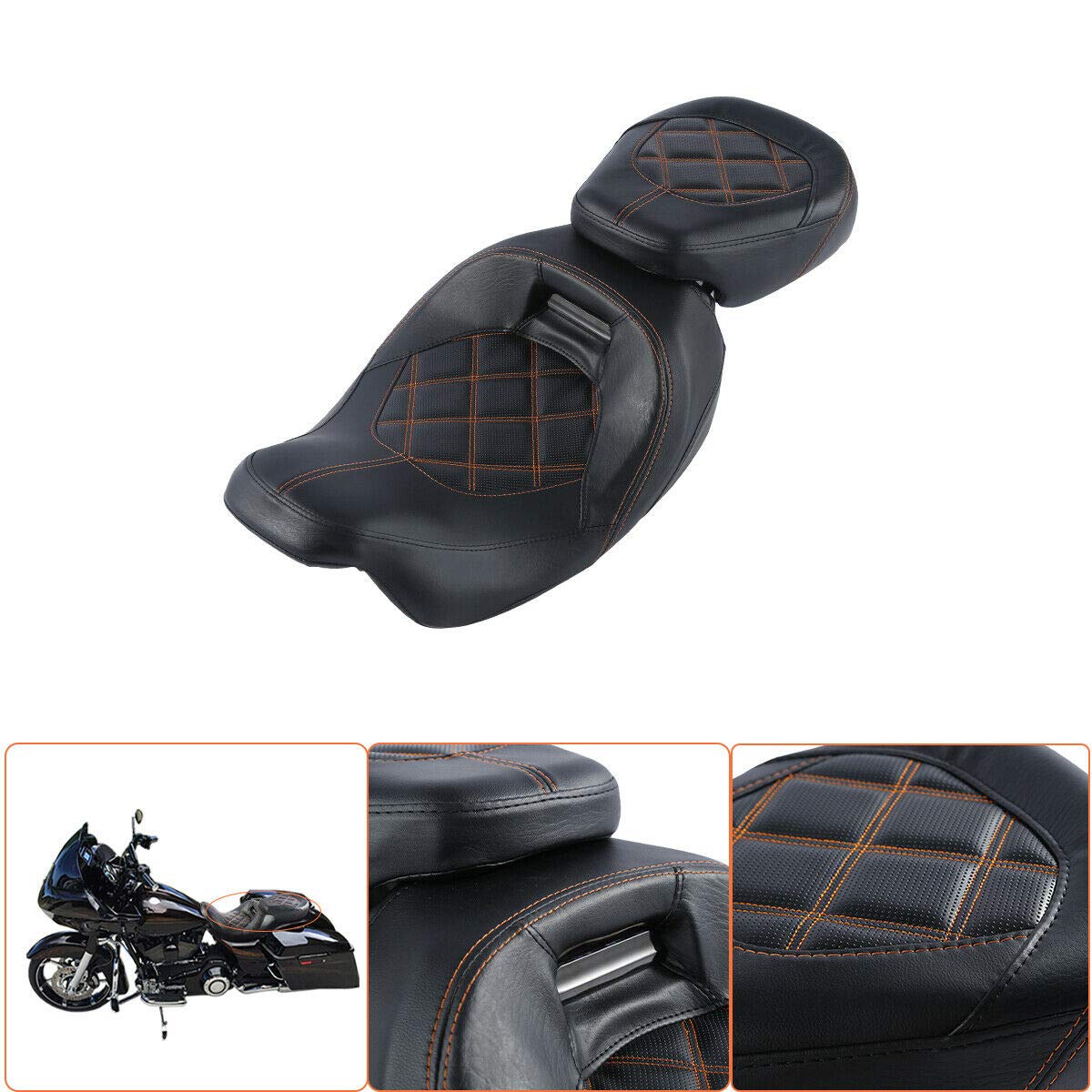 Low-Profile Driver Seat Pillion Leather Passenger Pad Seat Fit For Harley Street Glide Road Glide Road King Ultra Limited 2009-2023