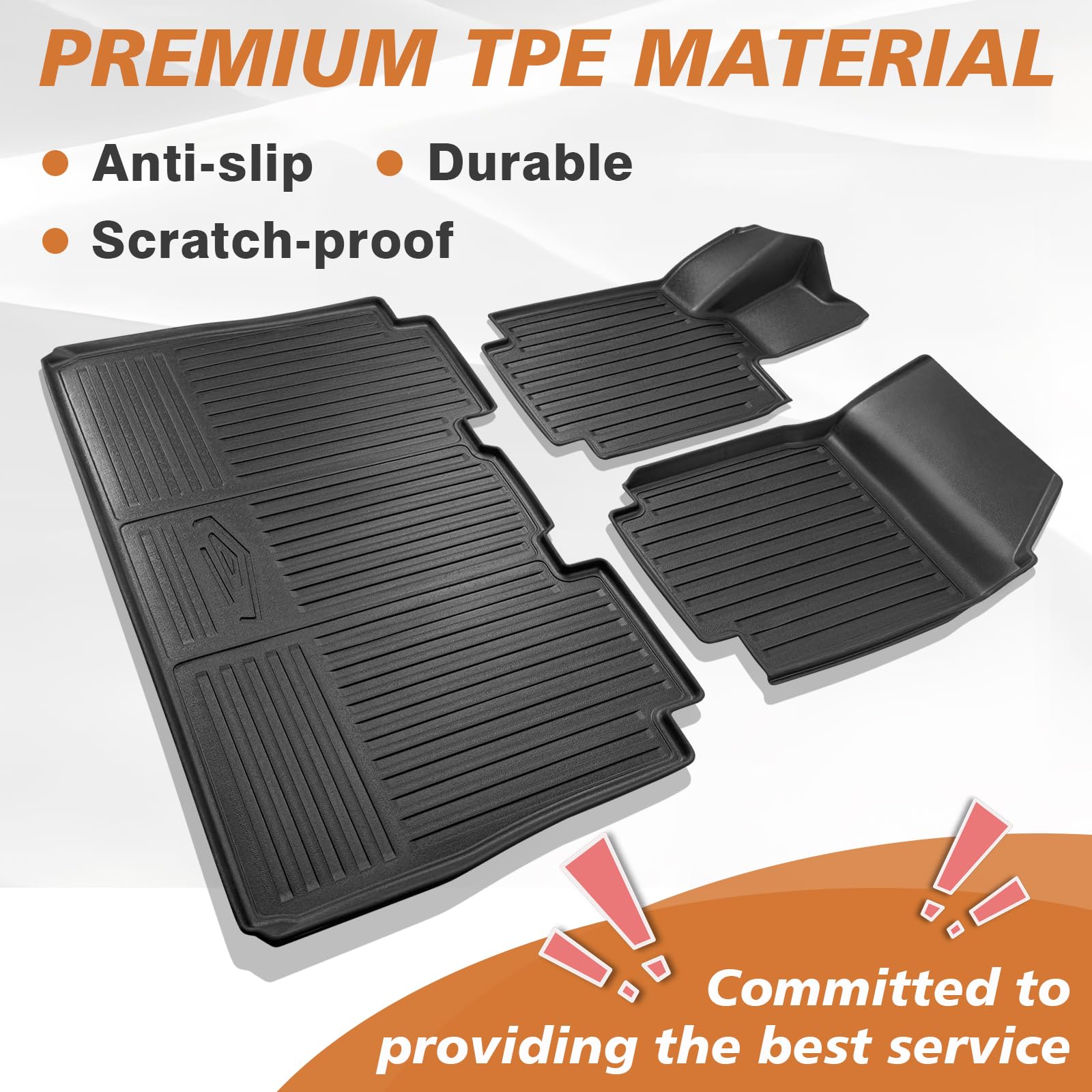 Triplealiners Floor Mats Compatible With Tesla Cybertruck 2023 2024 2025 Accessories All Weather 3D Custom Fit Black Tpe Floor L