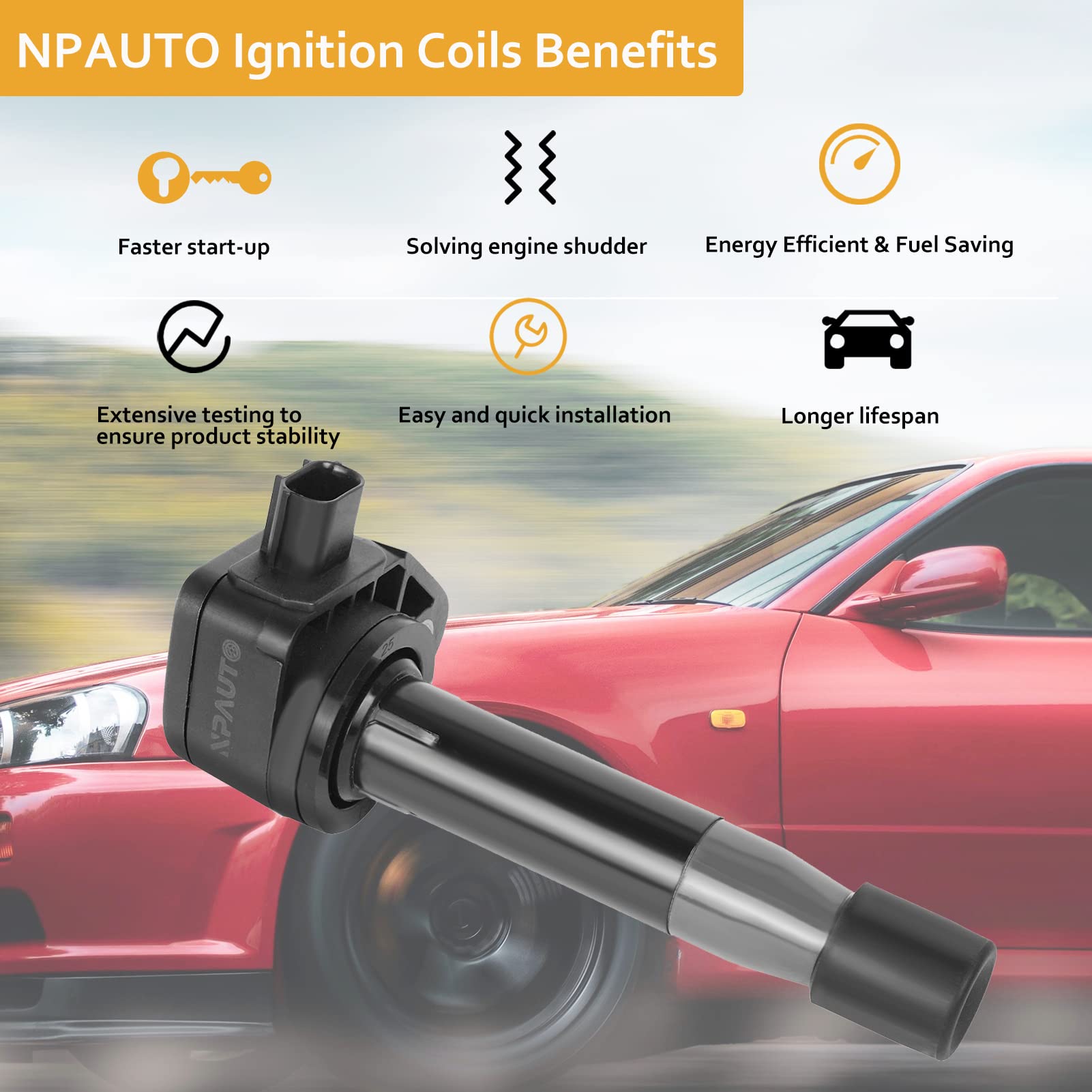 NPAUTO Ignition Coil Pack Set of 6 for Acura RL TL TSX, Honda Accord Odyssey Pilot, V6 3.5L 3.7L, Model KIT-10631
