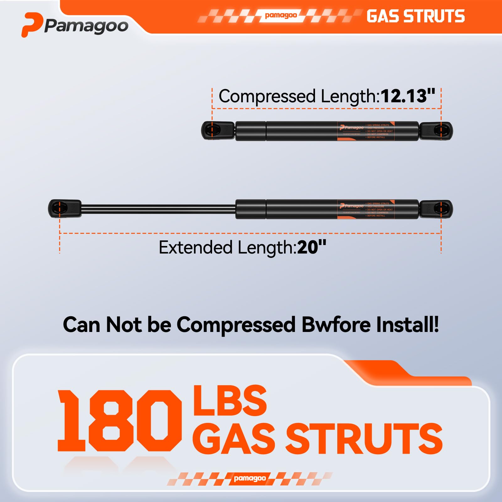 Pamagoo C1621478 20 Inch 180 Lbs Gas Struts C16-21478 Shock Spring For Heavy-Duty Box Lid Rv Bed Murphy Bed Lift Support Basemen