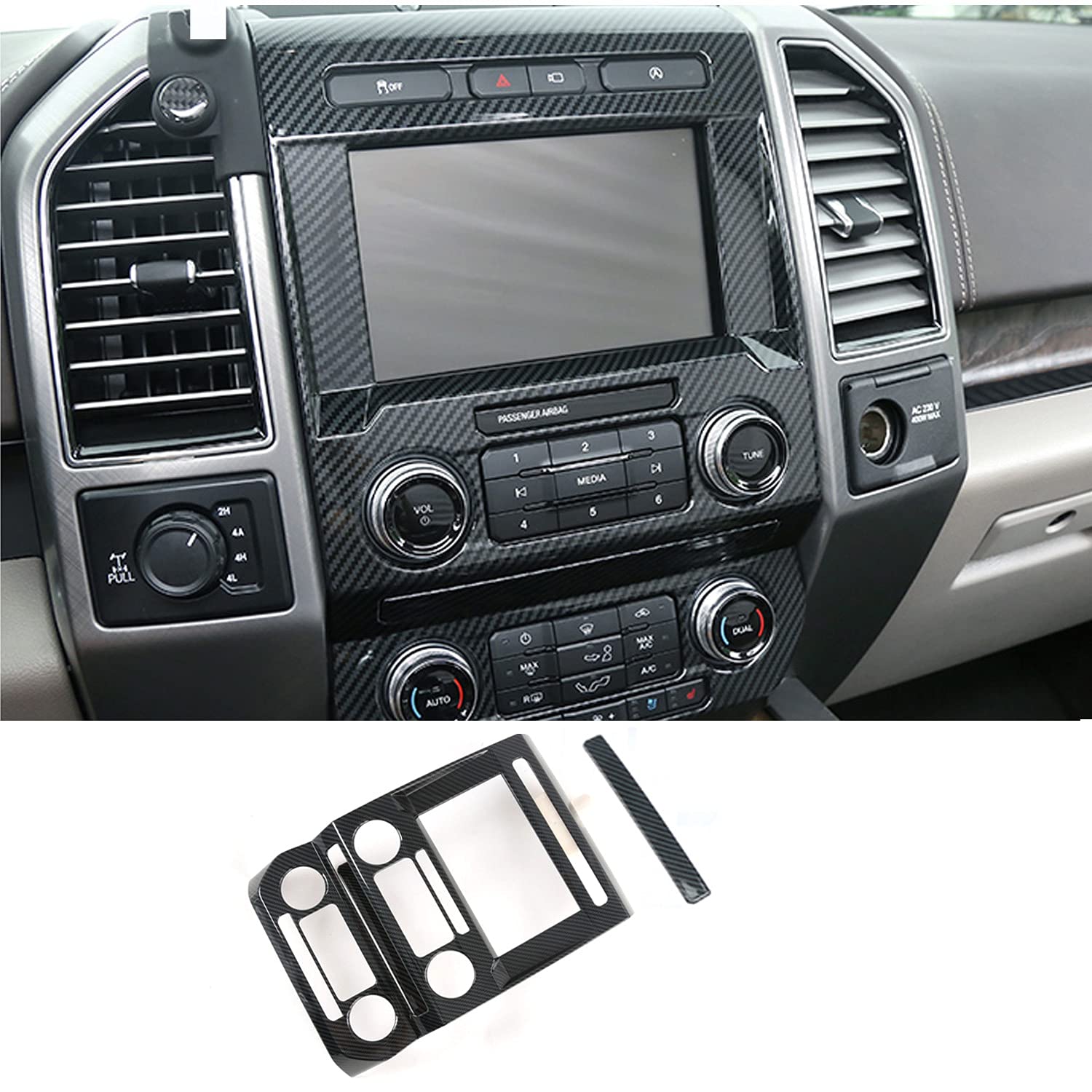 Keptrim for F150 ABS Carbon Fiber Center Console Trim for 2015 2016 2017 2018 Ford F150, 1pc